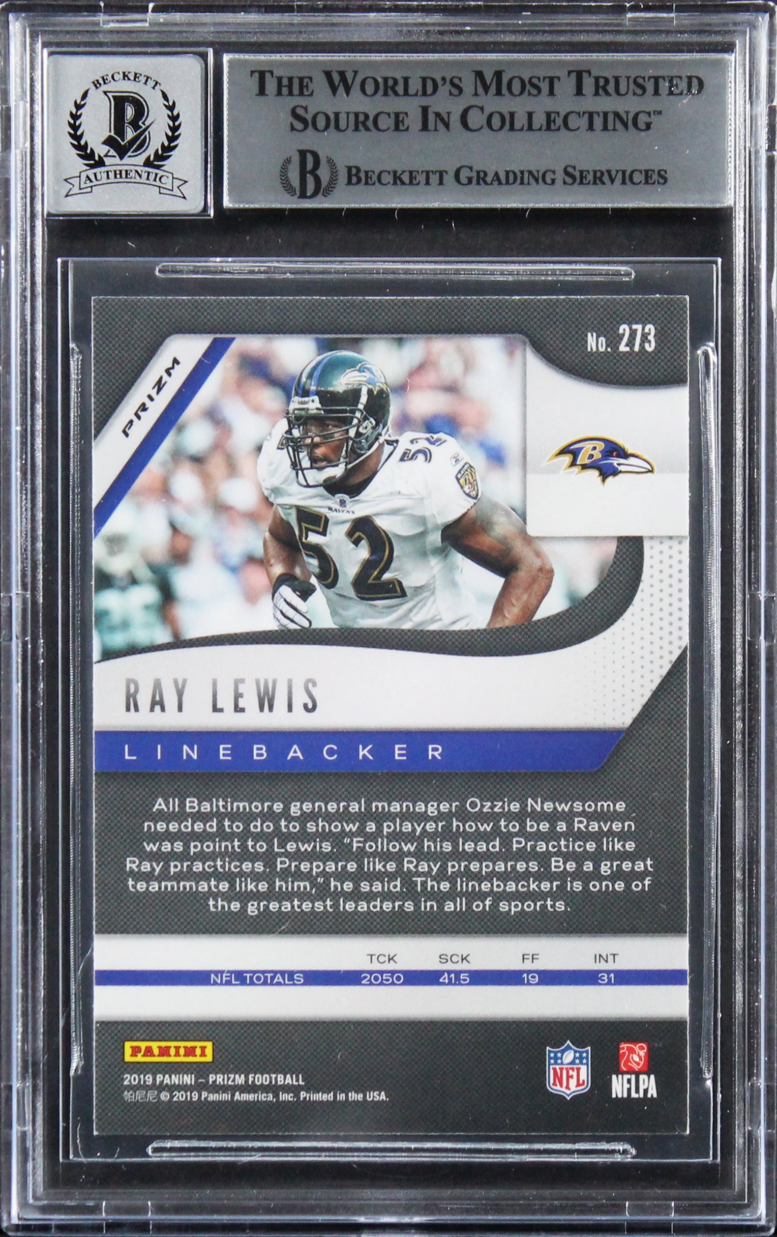 Ravens Ray Lewis Signed 2019 Panini Prizm Disco #273 Card Auto 10! BAS Slabbed