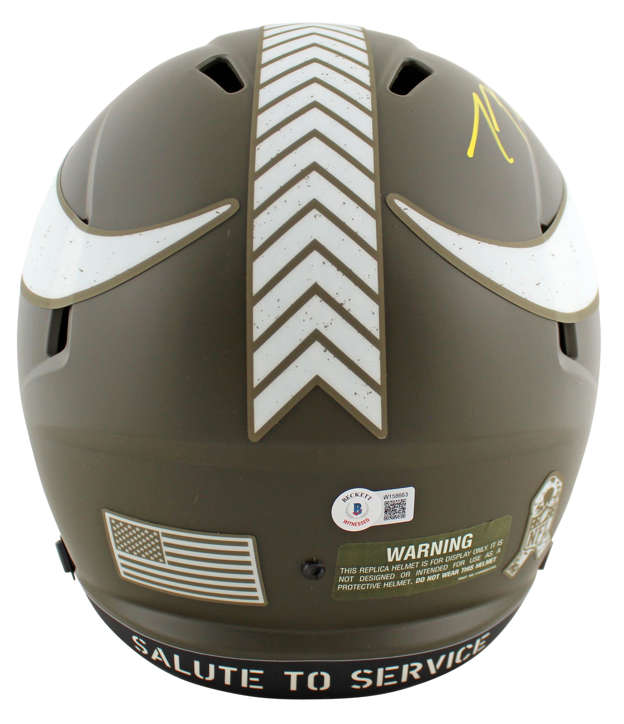 Vikings T.J. Hockenson Signed Salute To Service Full Size Speed Rep Helmet BAS W
