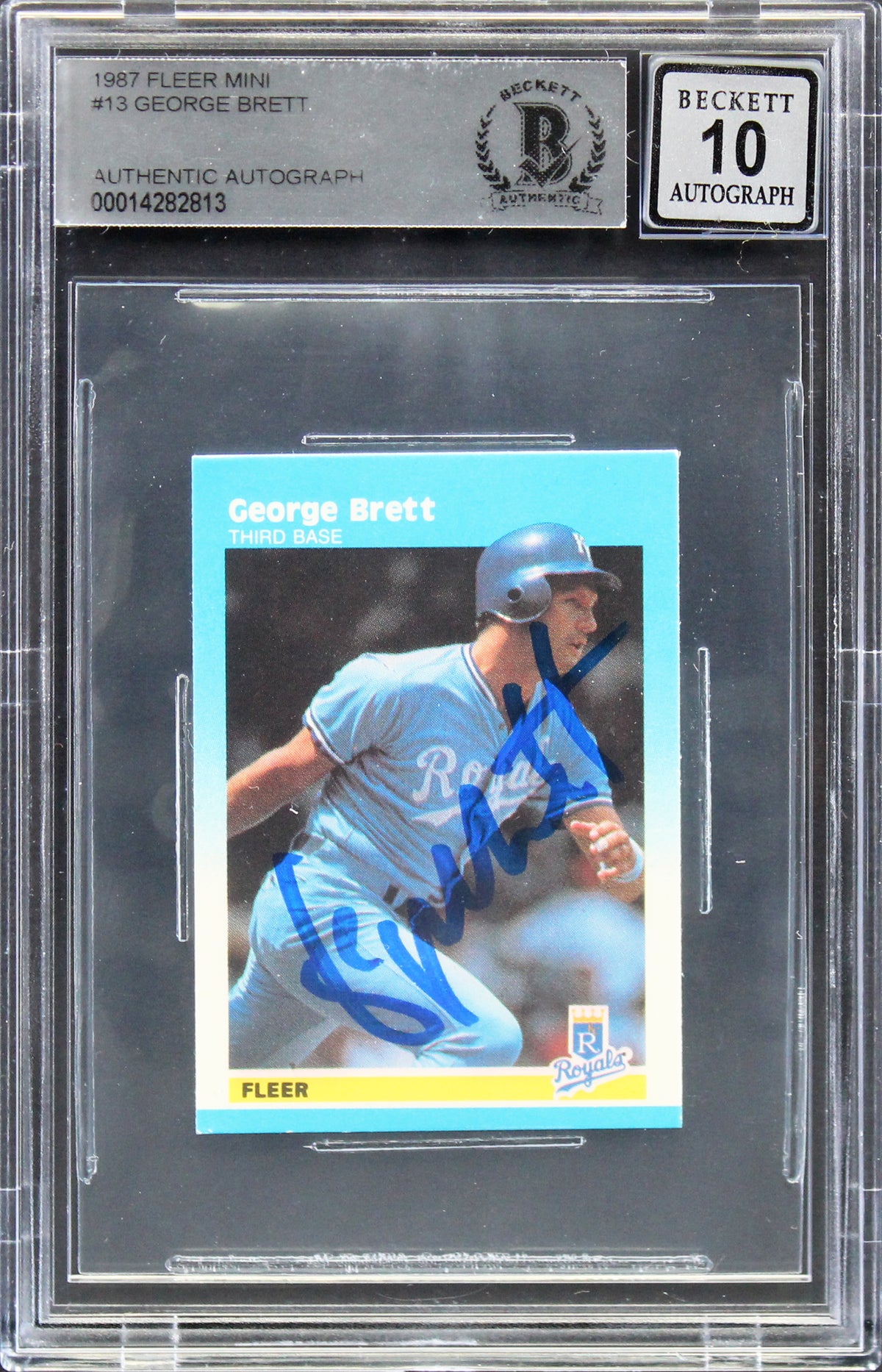 Royals George Brett Authentic Signed 1987 Fleer Mini #13 Card Auto 10! BAS Slab