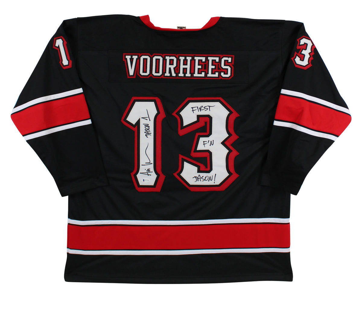 Ari Lehman "First F'n Jason" Signed Black Jason Voorhees Hockey Jersey BAS
