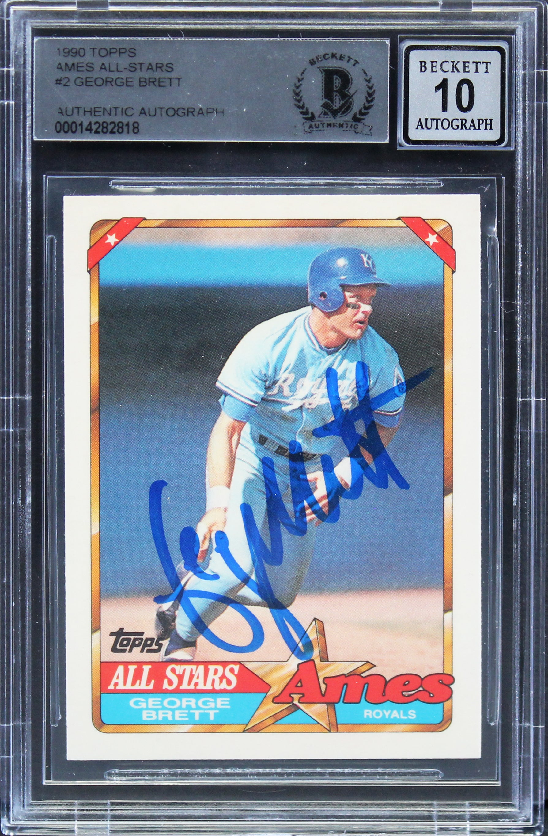 Royals George Brett Signed 1990 Topps AMES All-Stars #2 Card Auto 10 BAS Slabbed