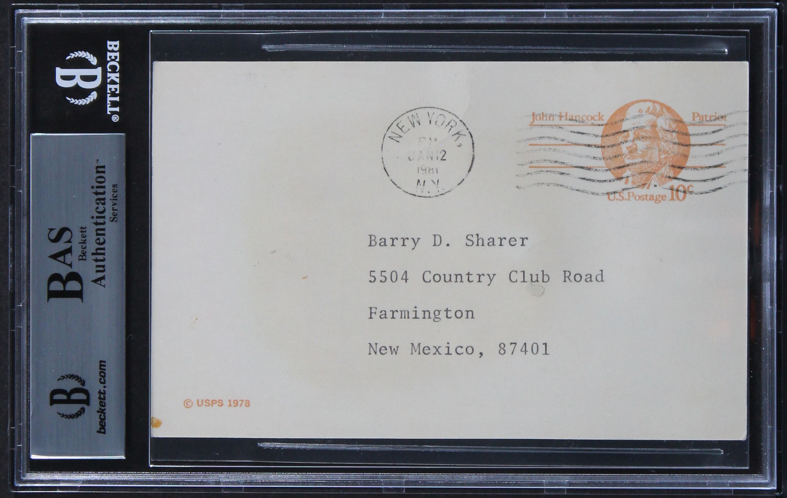 Isaac Asimov The Bicentennial Man Signed 3.5x5.5 1981 Postcard BAS Slabbed