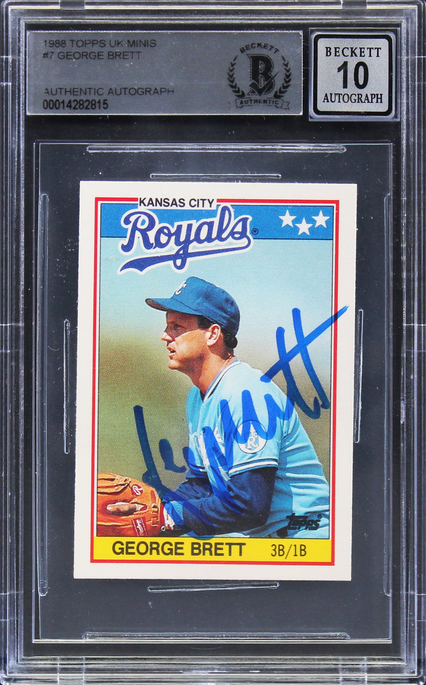 Royals George Brett Signed 1988 Topps UK Minis #7 Card Auto 10! BAS Slabbed