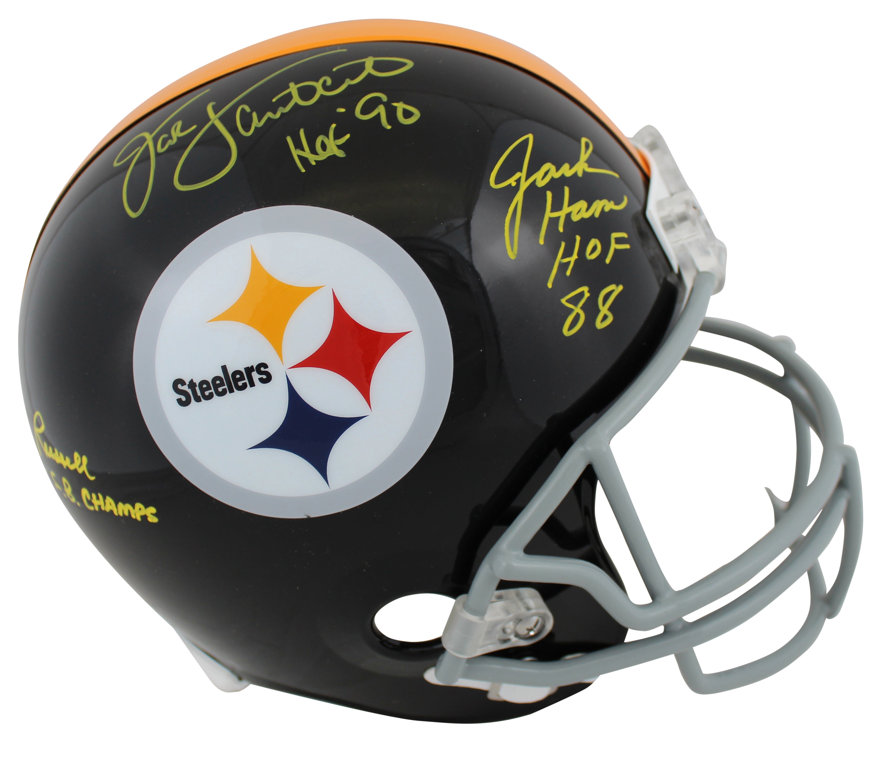 Steelers LB's (3) Lambert, Ham & Russell Signed Full Size TB Rep Helmet BAS Wit