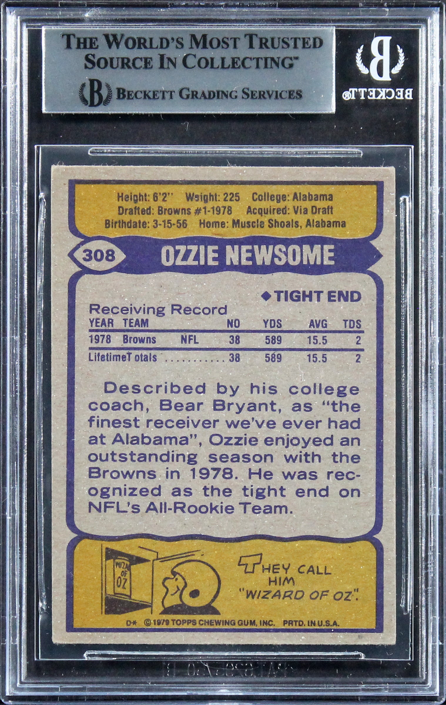 Browns Ozzie Newsome Authentic Signed 1979 Topps #308 Card BAS Slabbed