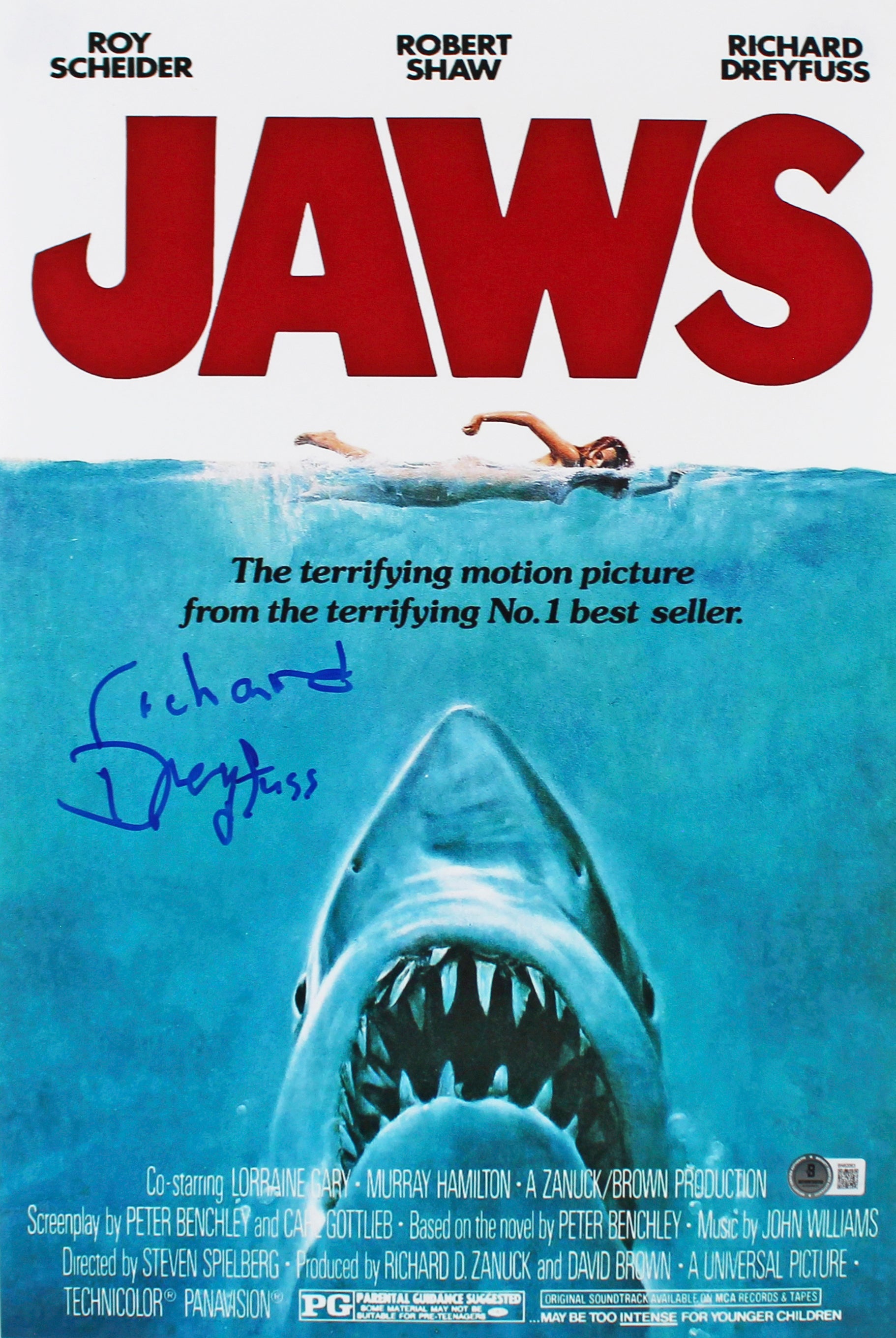 Richard Dreyfuss Jaws Signed 12x18 Mini Movie Poster Photo BAS #BN62063