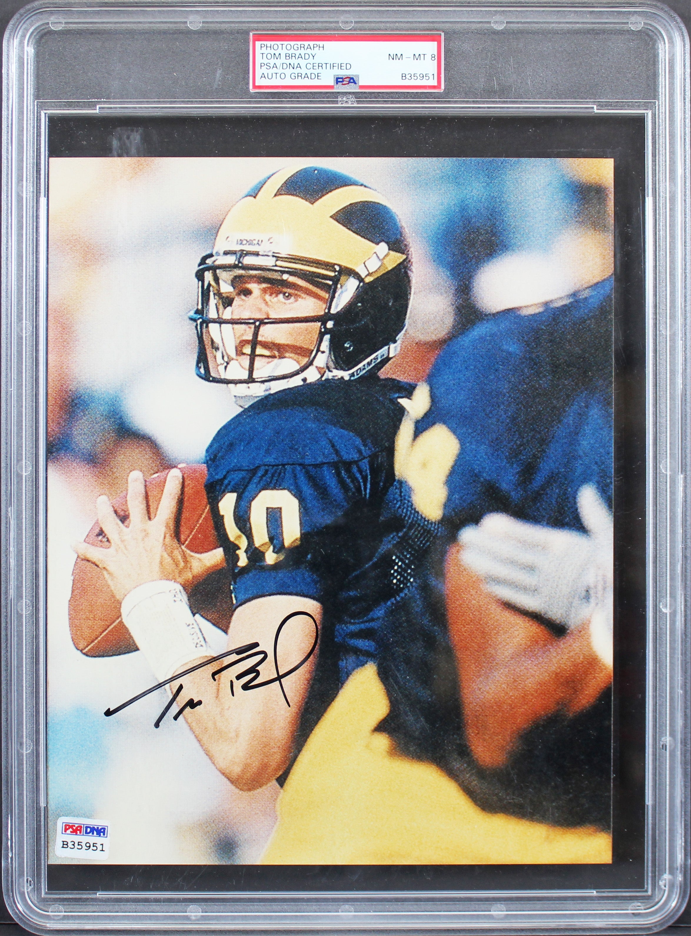 Michigan Tom Brady Authentic Signed 8x10 Photo Auto Graded NM-MT 8 PSA Slabbed