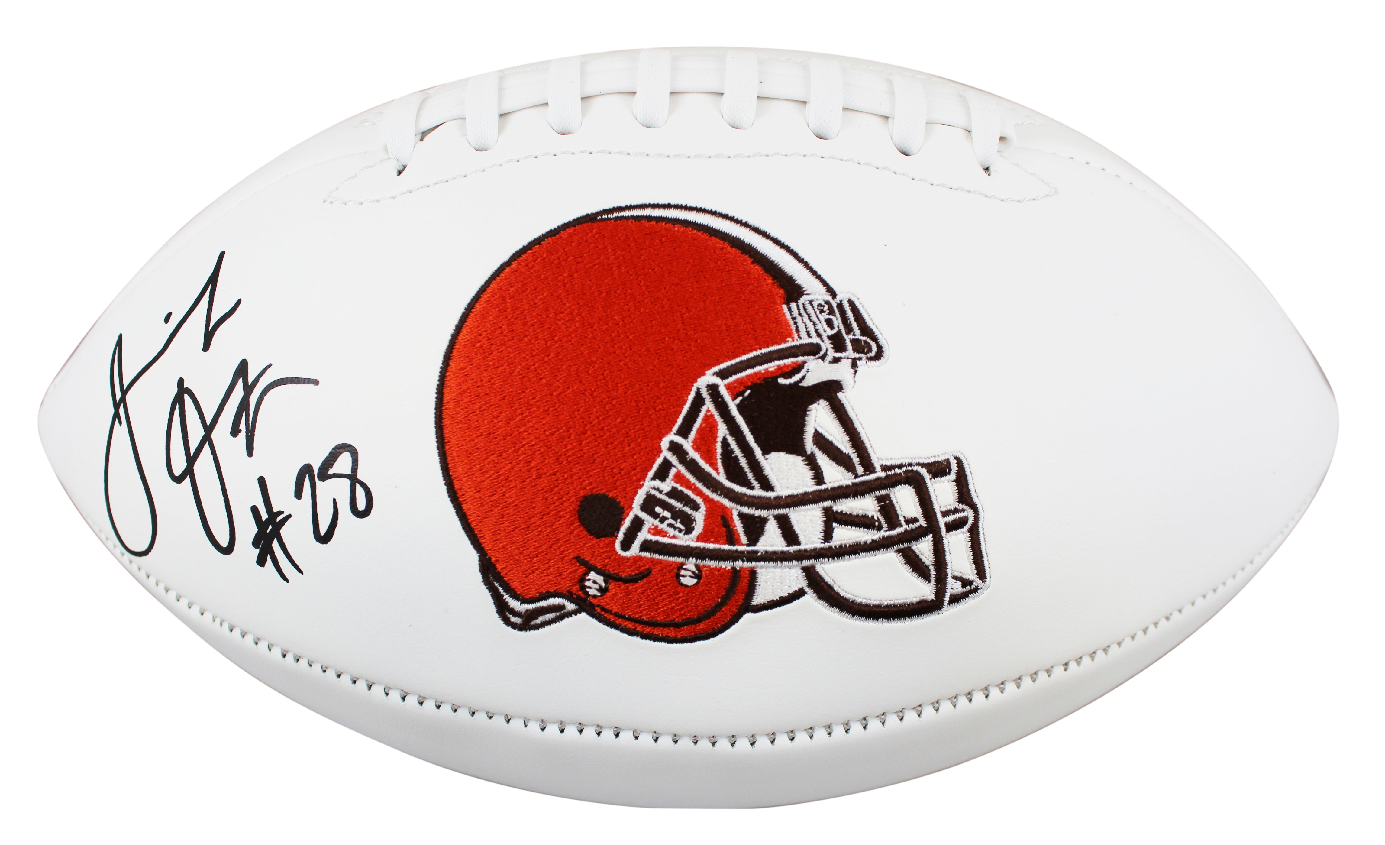 Browns Jeremiah Owusu-Koramoah Signed White Panel Logo Football BAS Witnessed