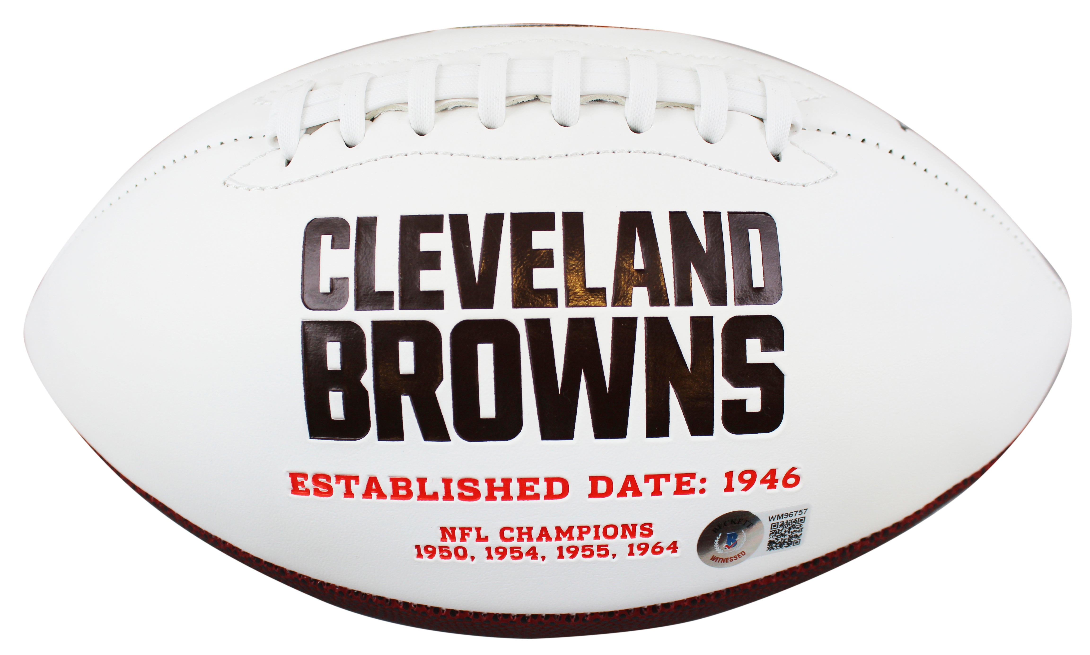 Browns Jeremiah Owusu-Koramoah Signed White Panel Logo Football BAS Witnessed