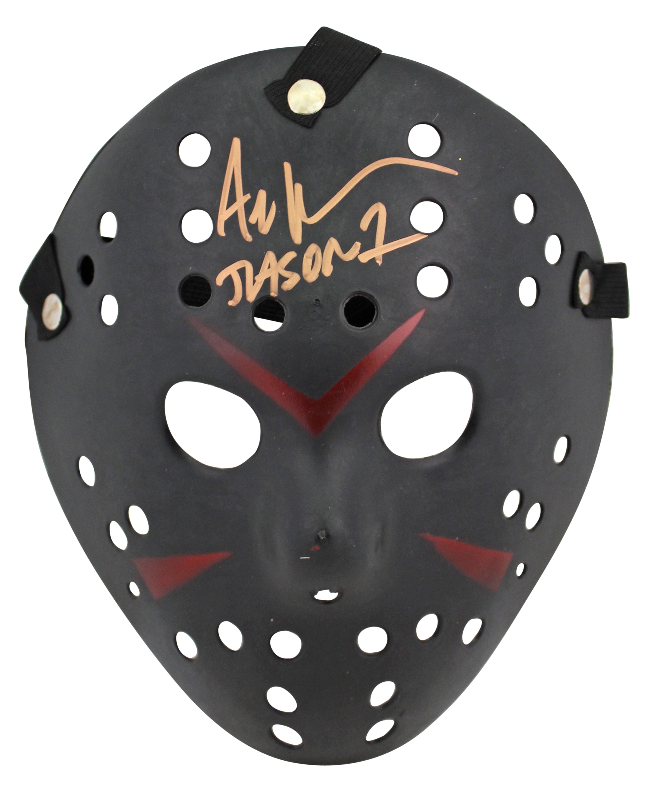 Ari Lehman Friday The 13th Jason 1 Signed Black Jason Mask w/ Gold Sig BAS Wit