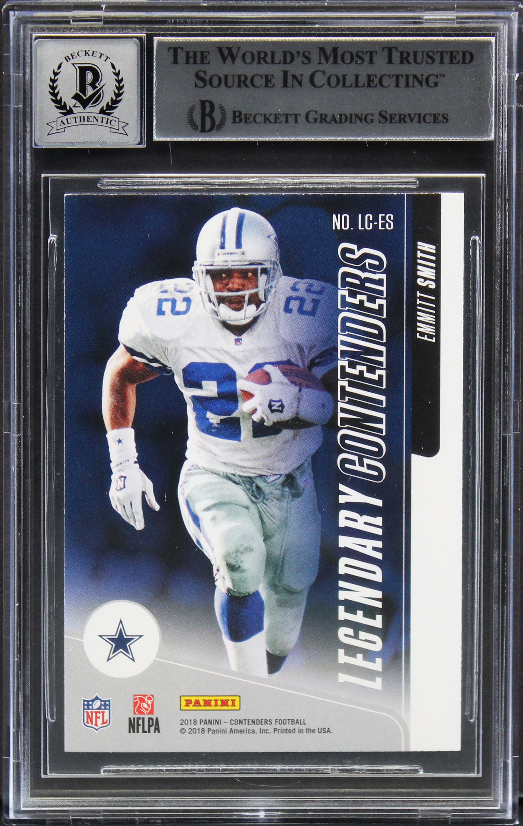 Emmitt Smith Signed 2018 Panini Legendary Contenders #2 Card Auto 10 BAS Slabbed