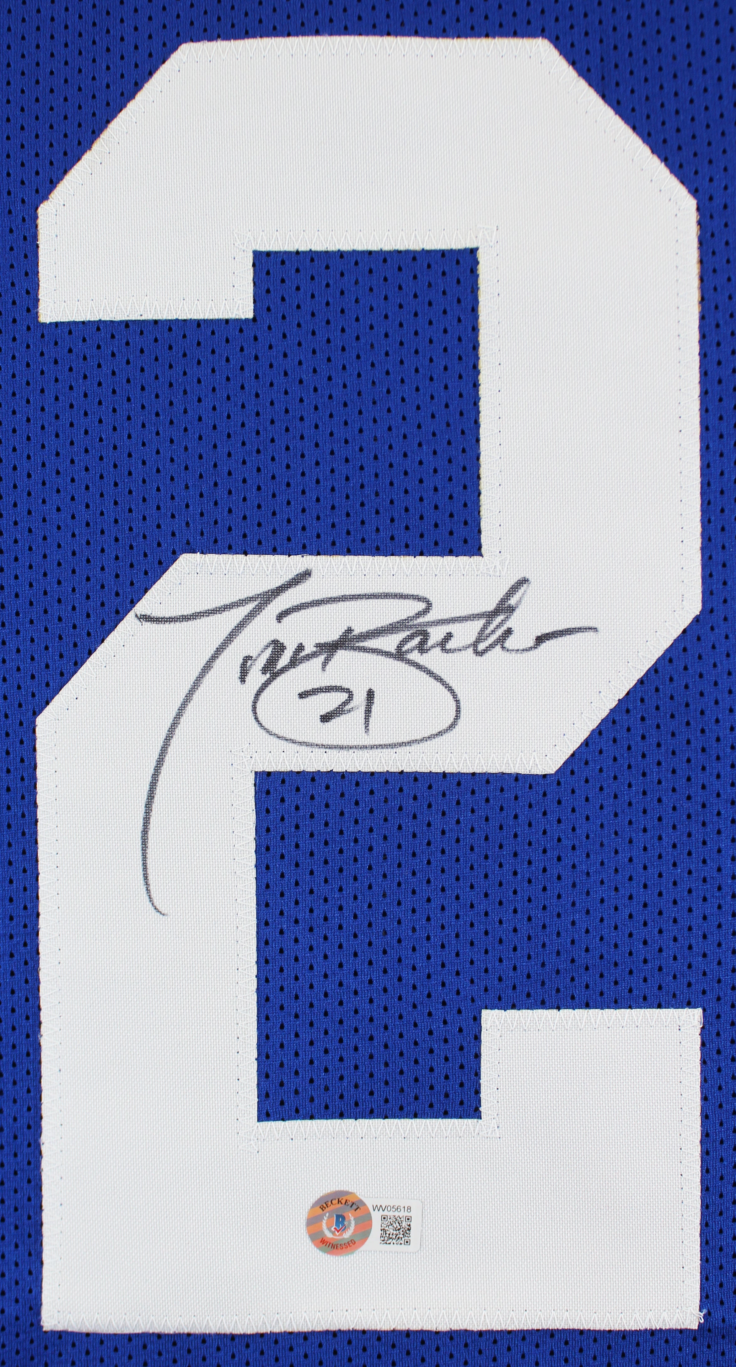 Tiki Barber Authentic Signed Blue Pro Style Jersey Autographed BAS Witnessed HOLIDAY DOORBUSTER