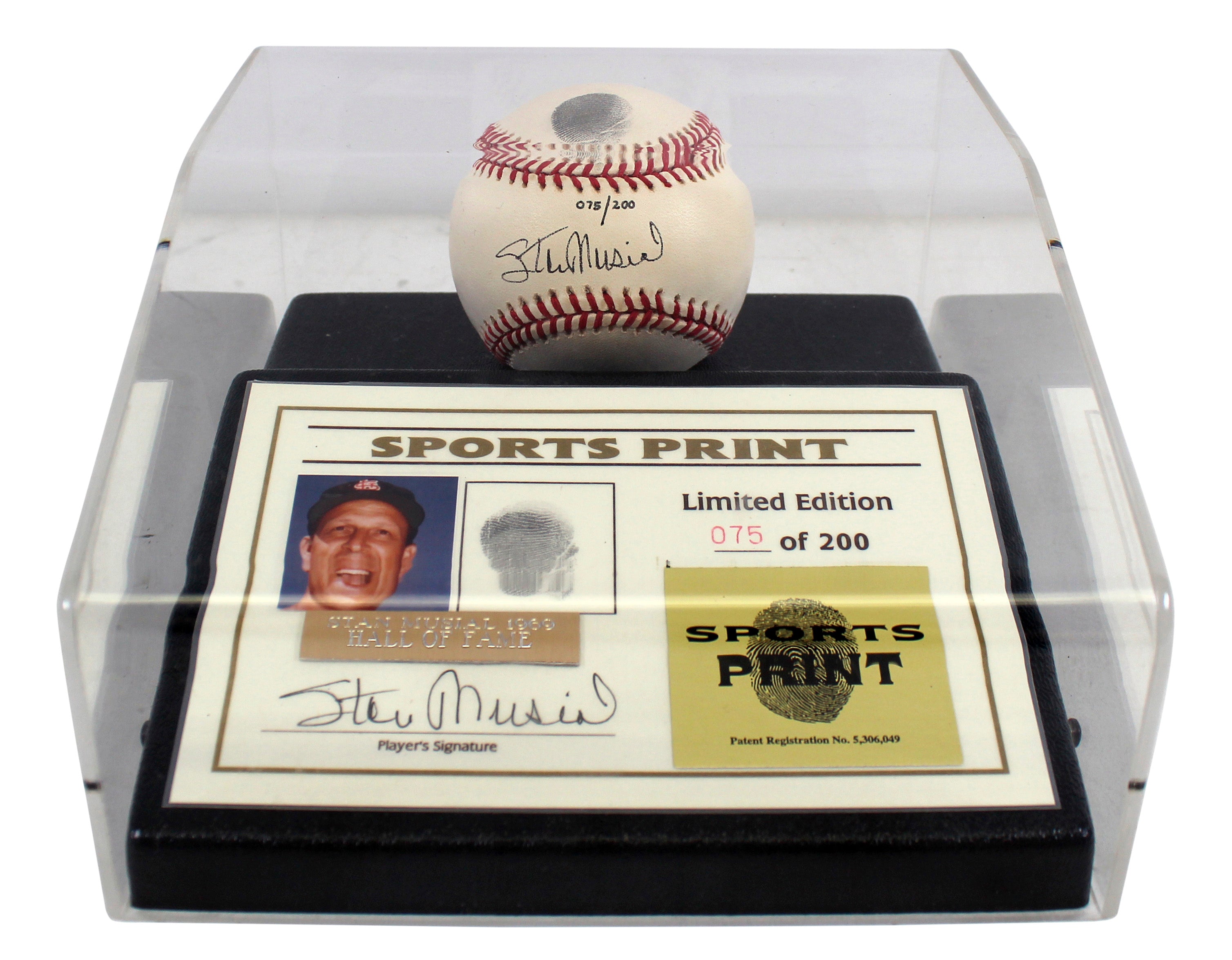 Cardinals Stan Musial Signed Thumbprint Baseball LE #'d/200 w/ Display Case BAS