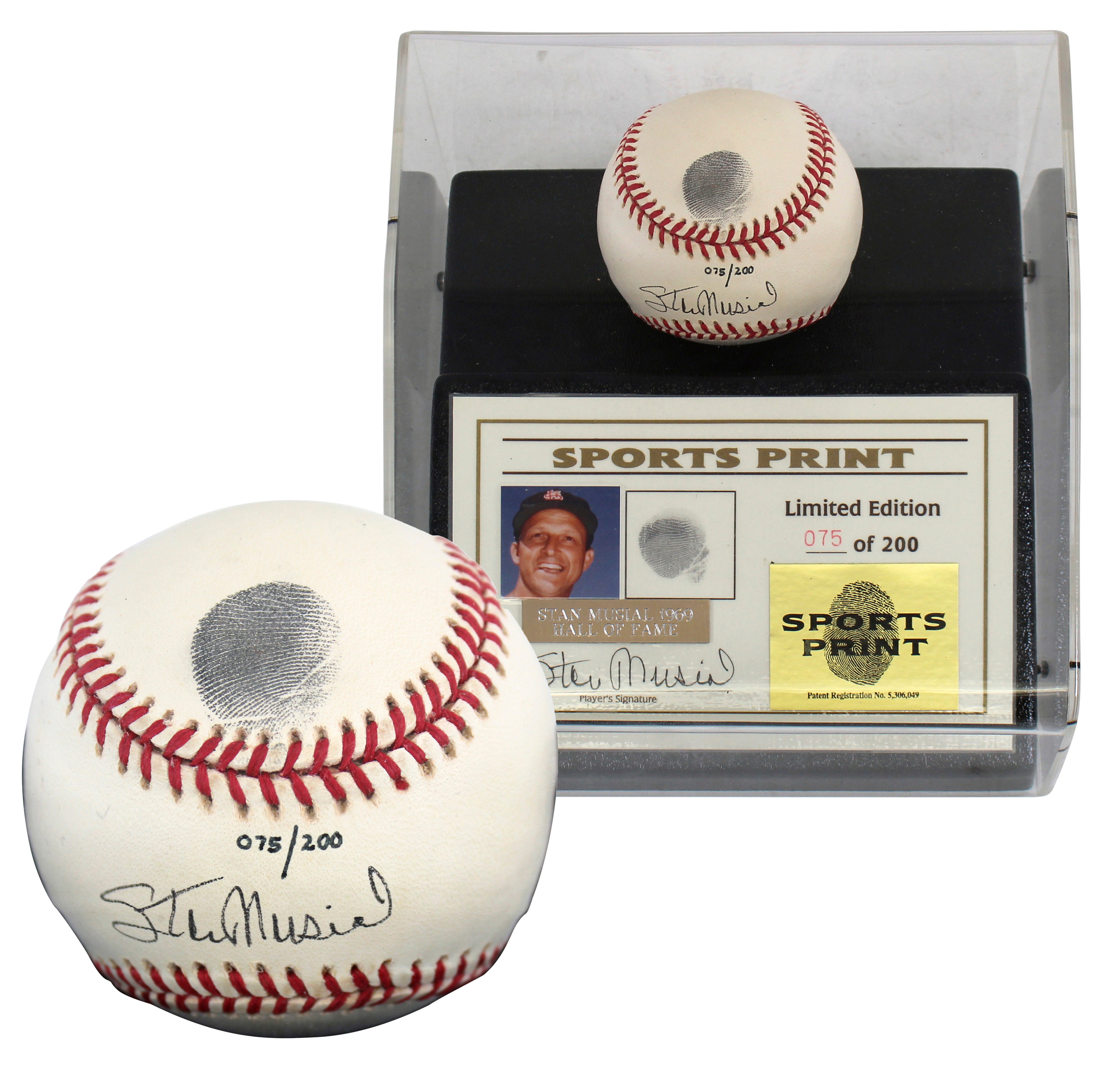 Cardinals Stan Musial Signed Thumbprint Baseball LE #'d/200 w/ Display Case BAS