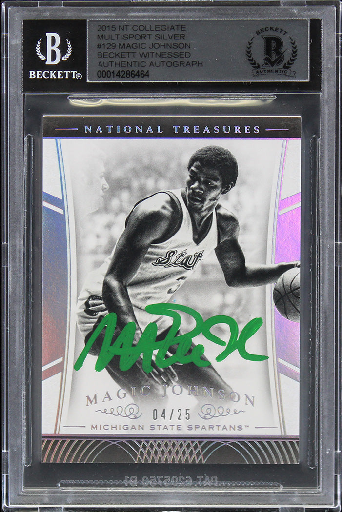 Magic Johnson Signed 2015 NT Collegiate MS Silver #129 #4/25 Card BAS Slabbed