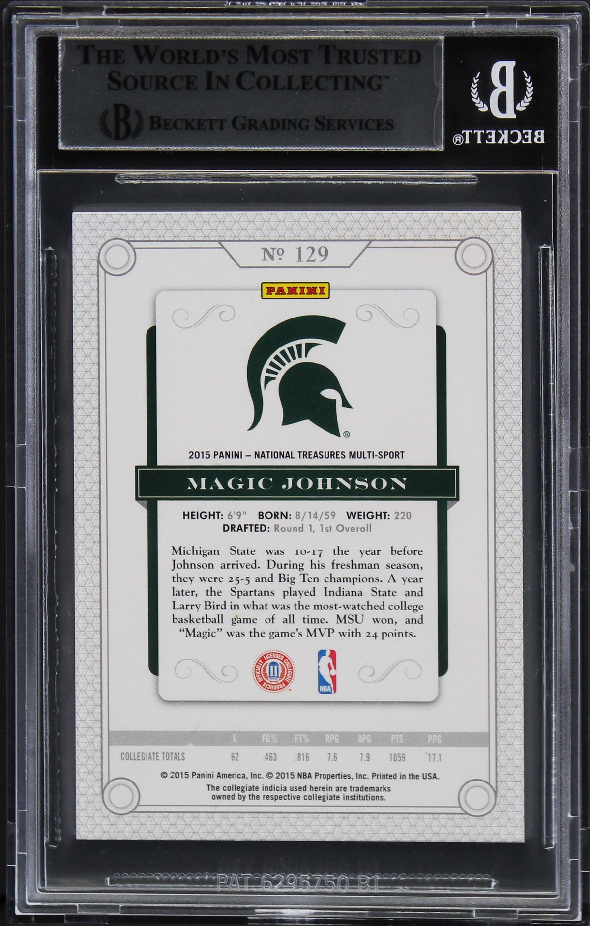 Magic Johnson Signed 2015 NT Collegiate MS Silver #129 #4/25 Card BAS Slabbed