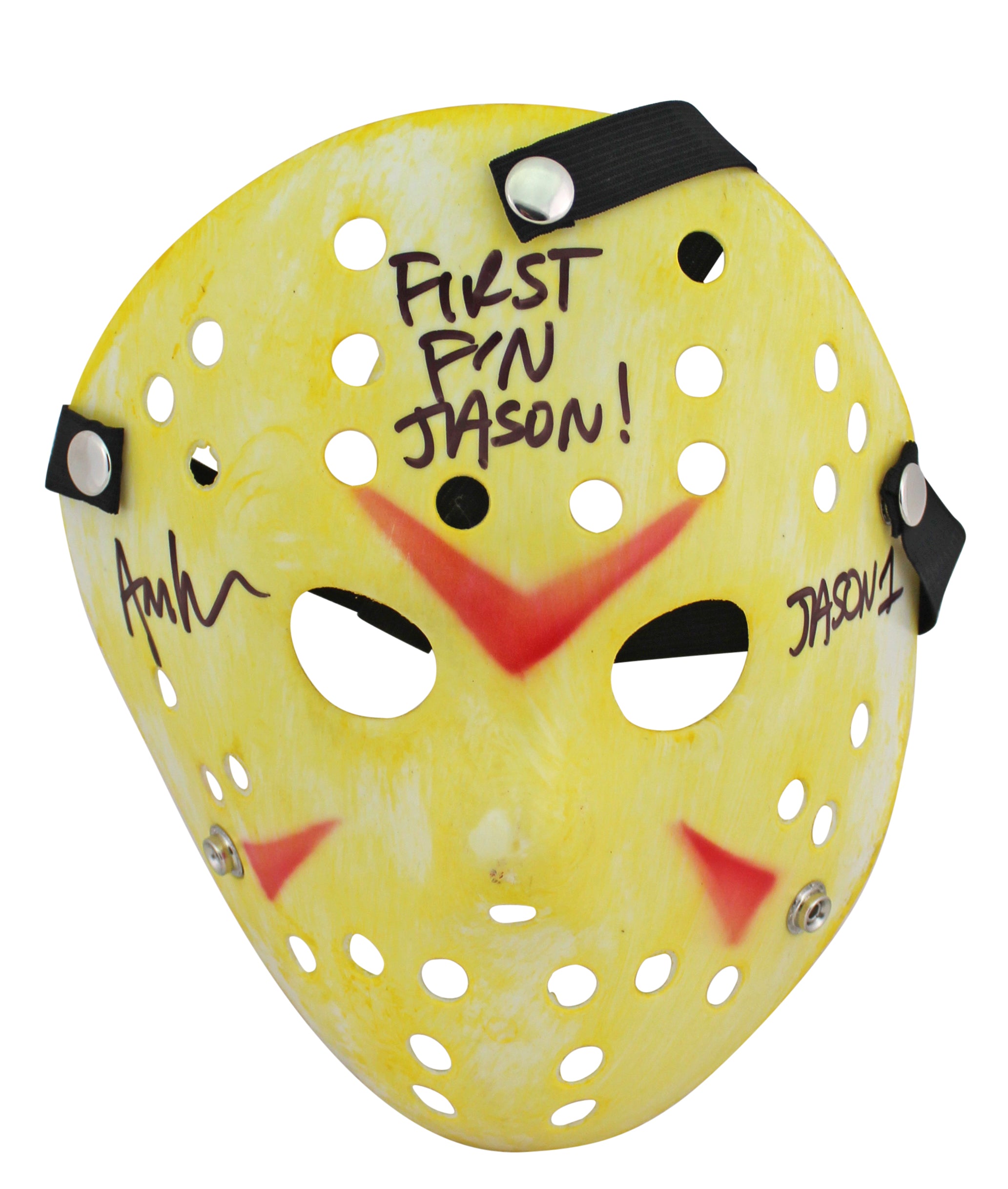 Ari Lehman Friday The 13th "First F'n Jason" Signed Yellow Jason Mask BAS Wit