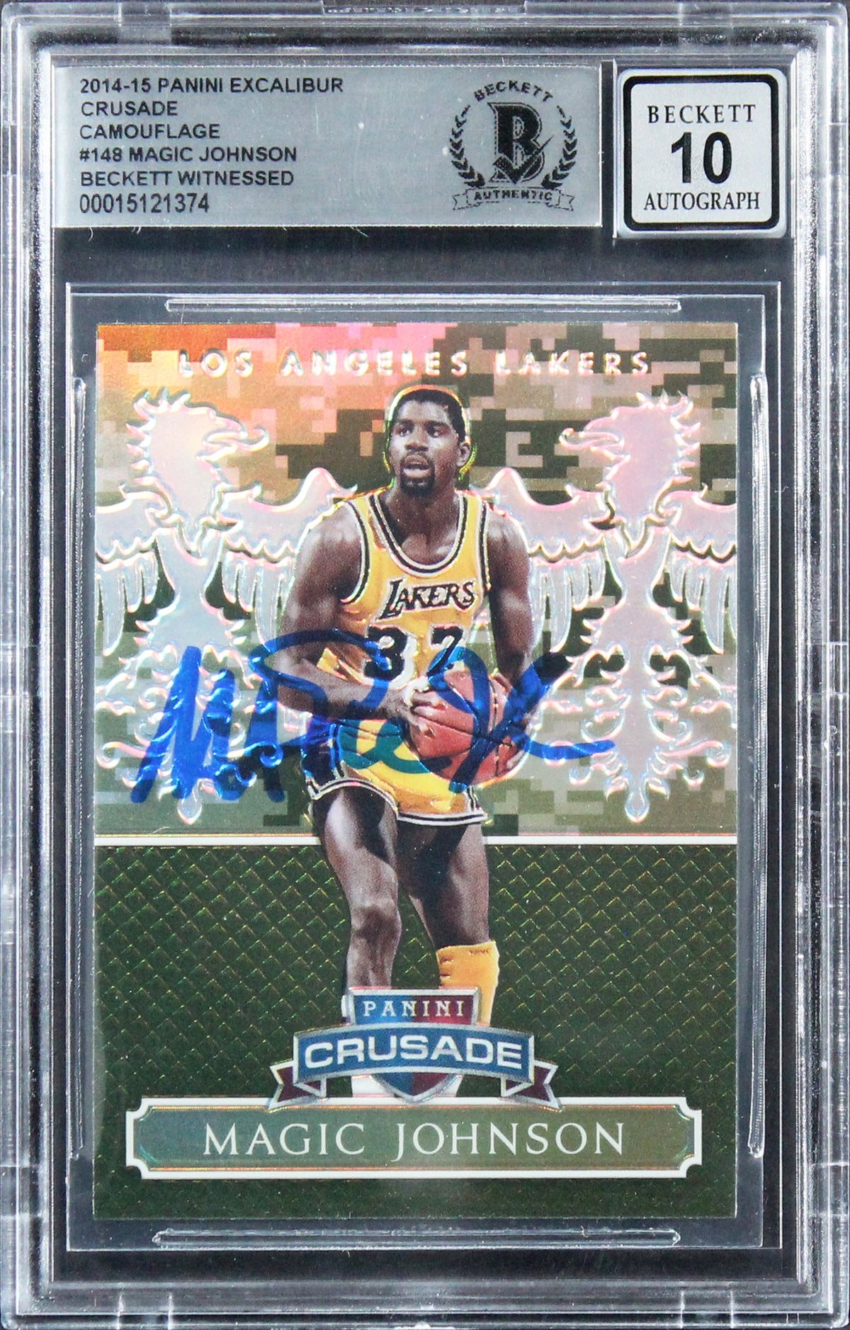 Magic Johnson Signed 2014 Panini Excalibur CC #148 Card Auto 10! BAS Slabbed