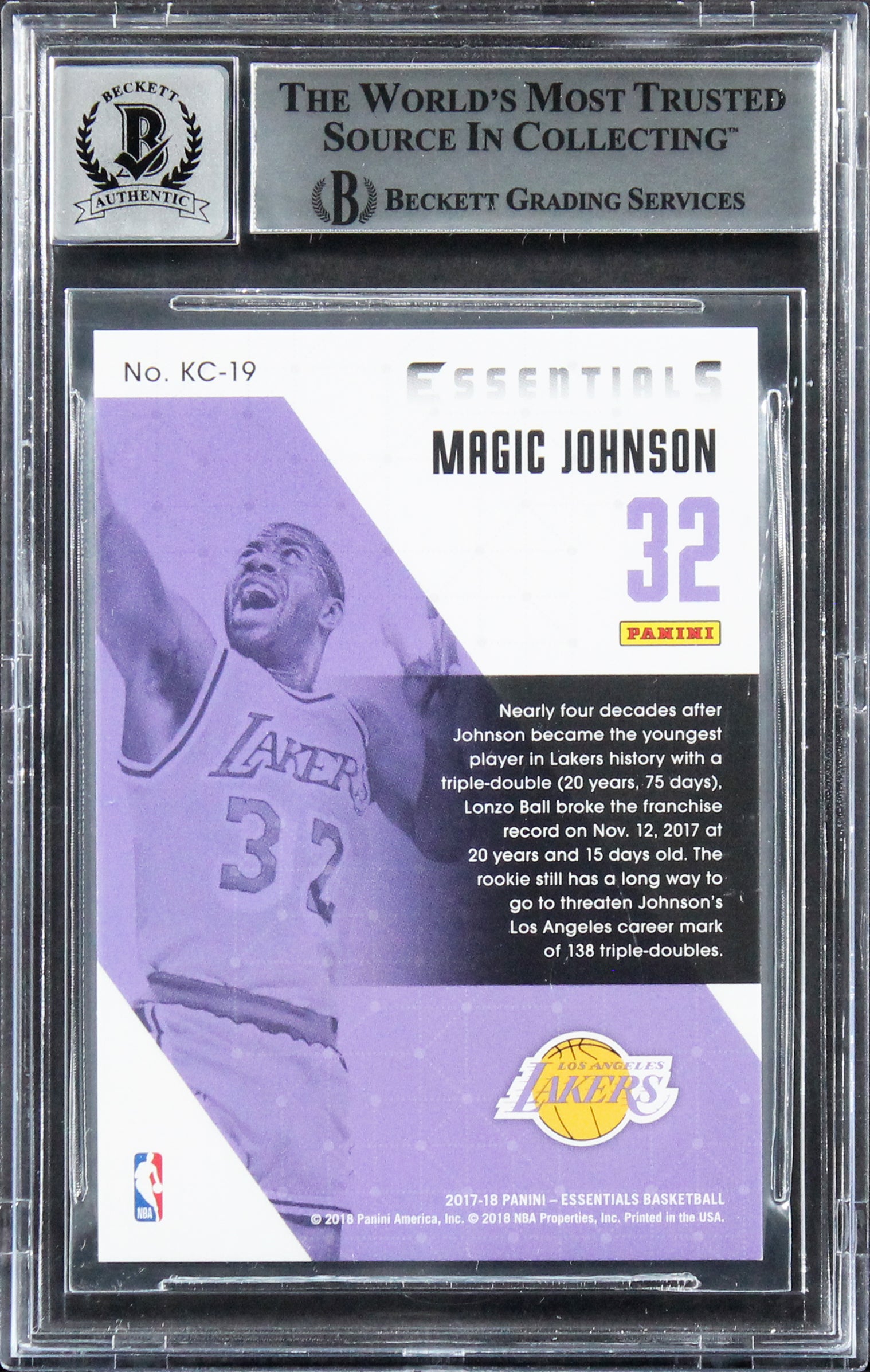 Magic Johnson Signed 2017 Panini Essentials KOTC #KC19 Card Auto 10! BAS Slabbed