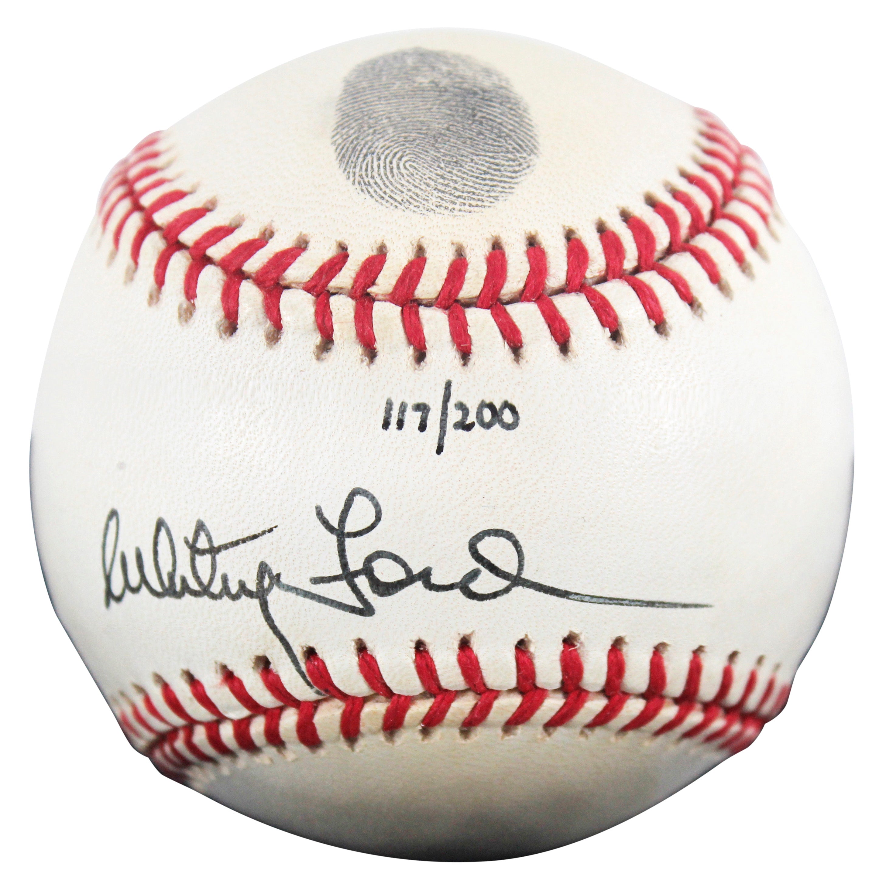 ** HOLIDAY DOORBUSTER ** Yankees Whitey Ford Signed Thumbprint Baseball LE #'d/200 w/ Display Case BAS