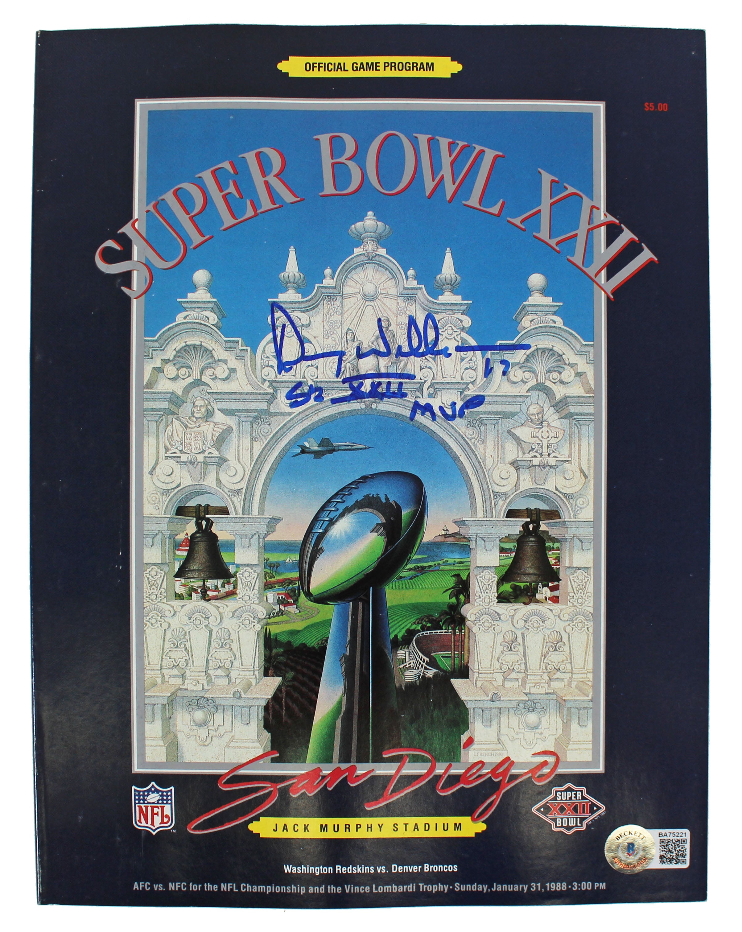 WFT Doug Williams "SB XXII MVP" Authentic Signed SB XXII Program BAS #BA75221