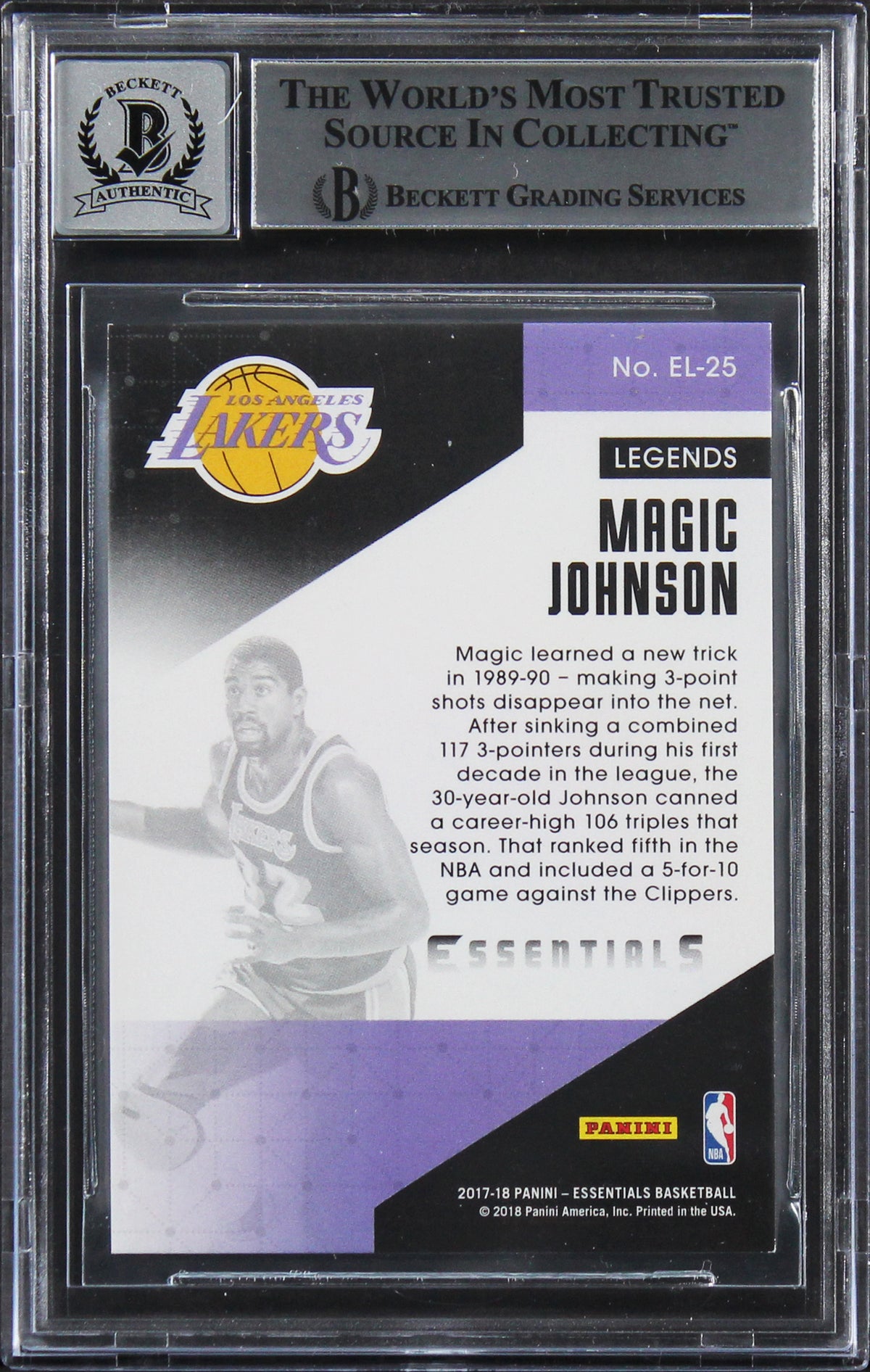 Lakers Magic Johnson Signed 2017 Panini Essentials #EL25 Card Auto 10! BAS Slab