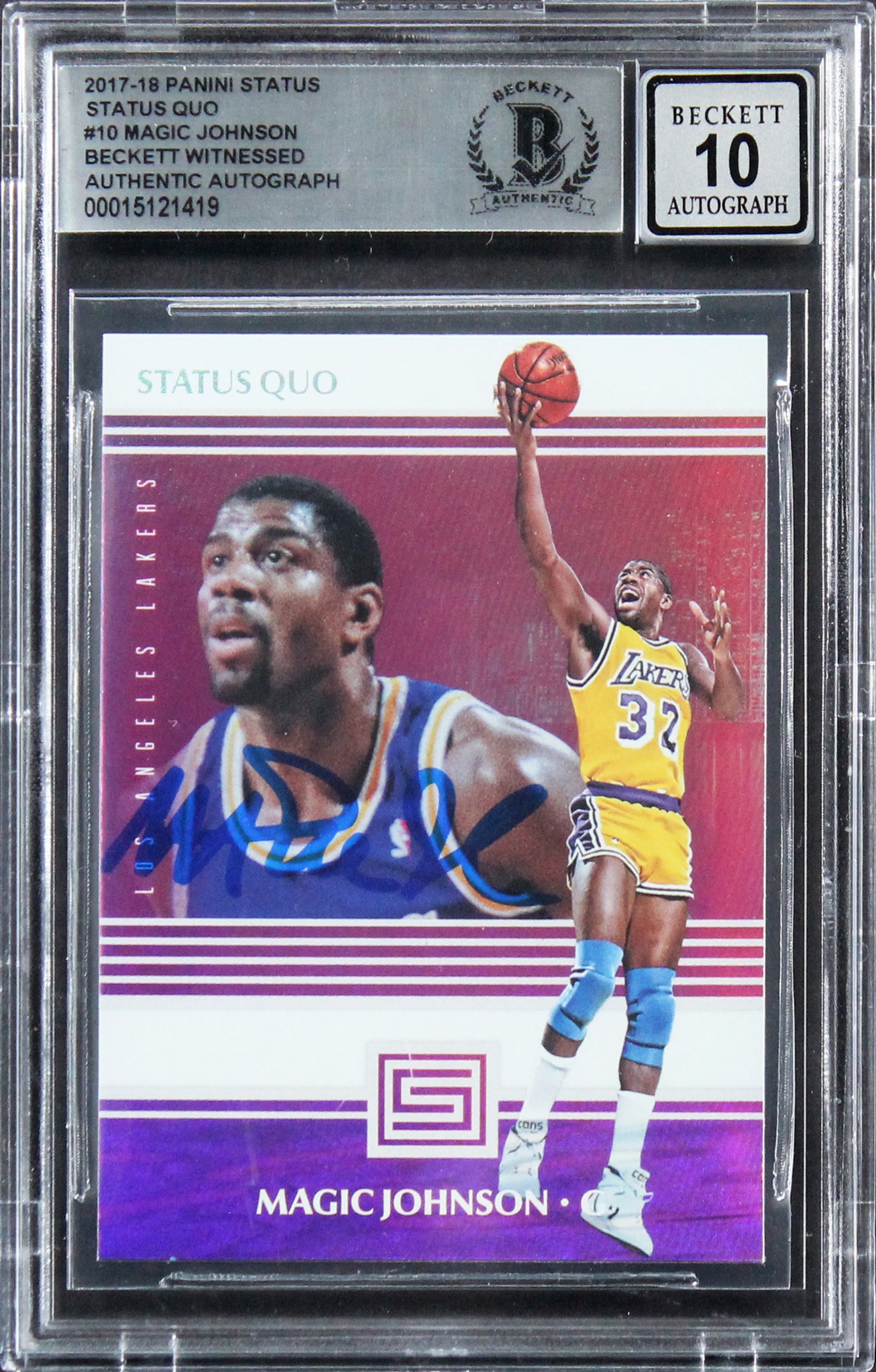 Lakers Magic Johnson Signed 2017 Panini Status Quo #10 Card Auto 10! BAS Slabbed