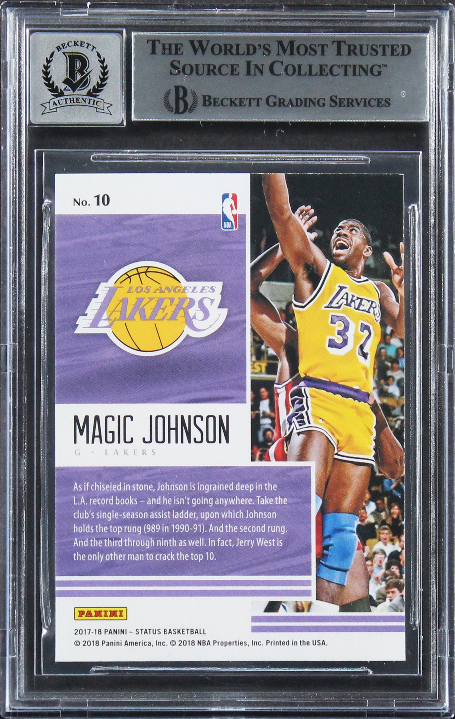 Lakers Magic Johnson Signed 2017 Panini Status Quo #10 Card Auto 10! BAS Slabbed