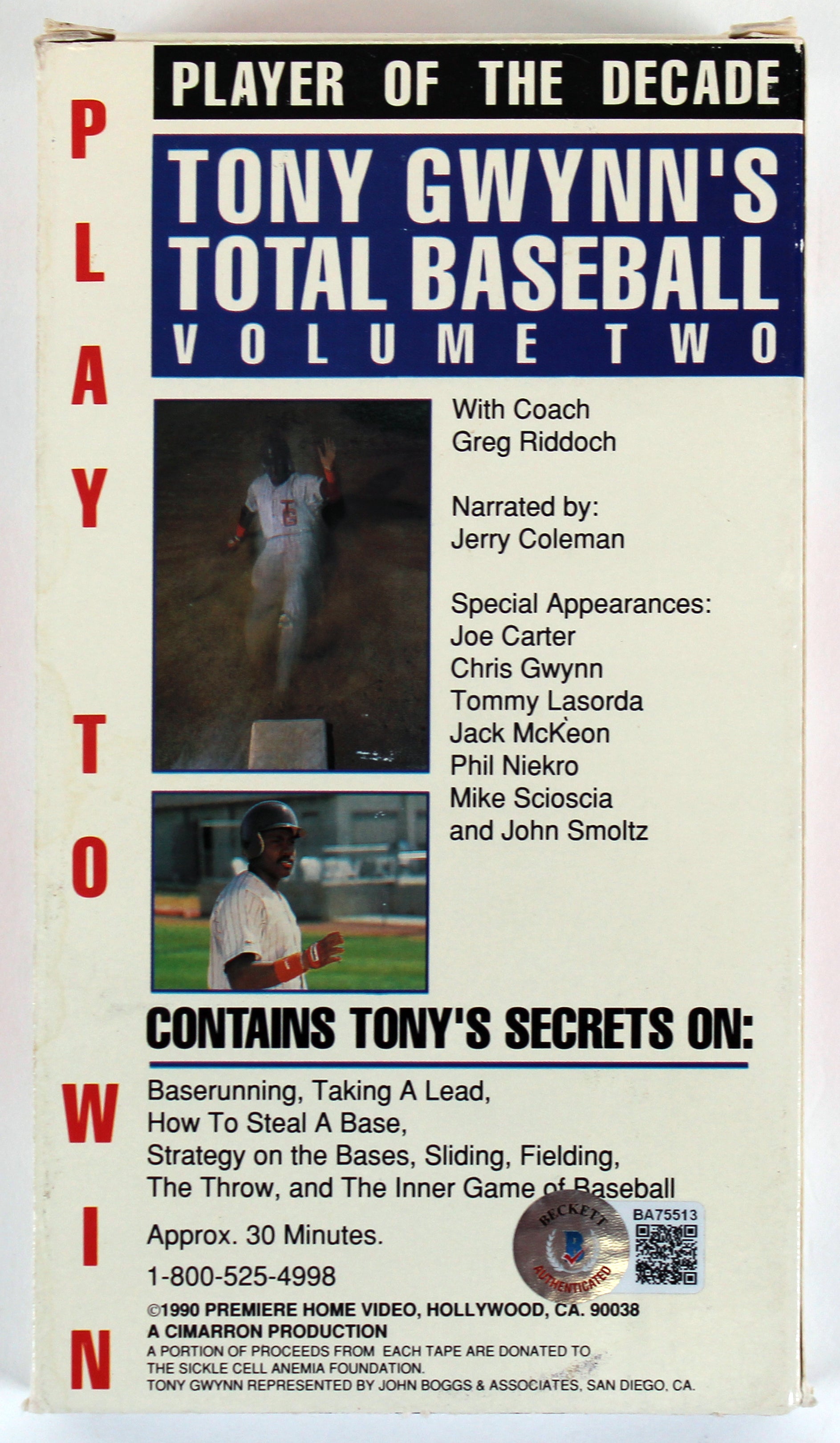 Padres Tony Gwynn Signed Play To Win Total Baseball Volume 2 VHS Tape BAS