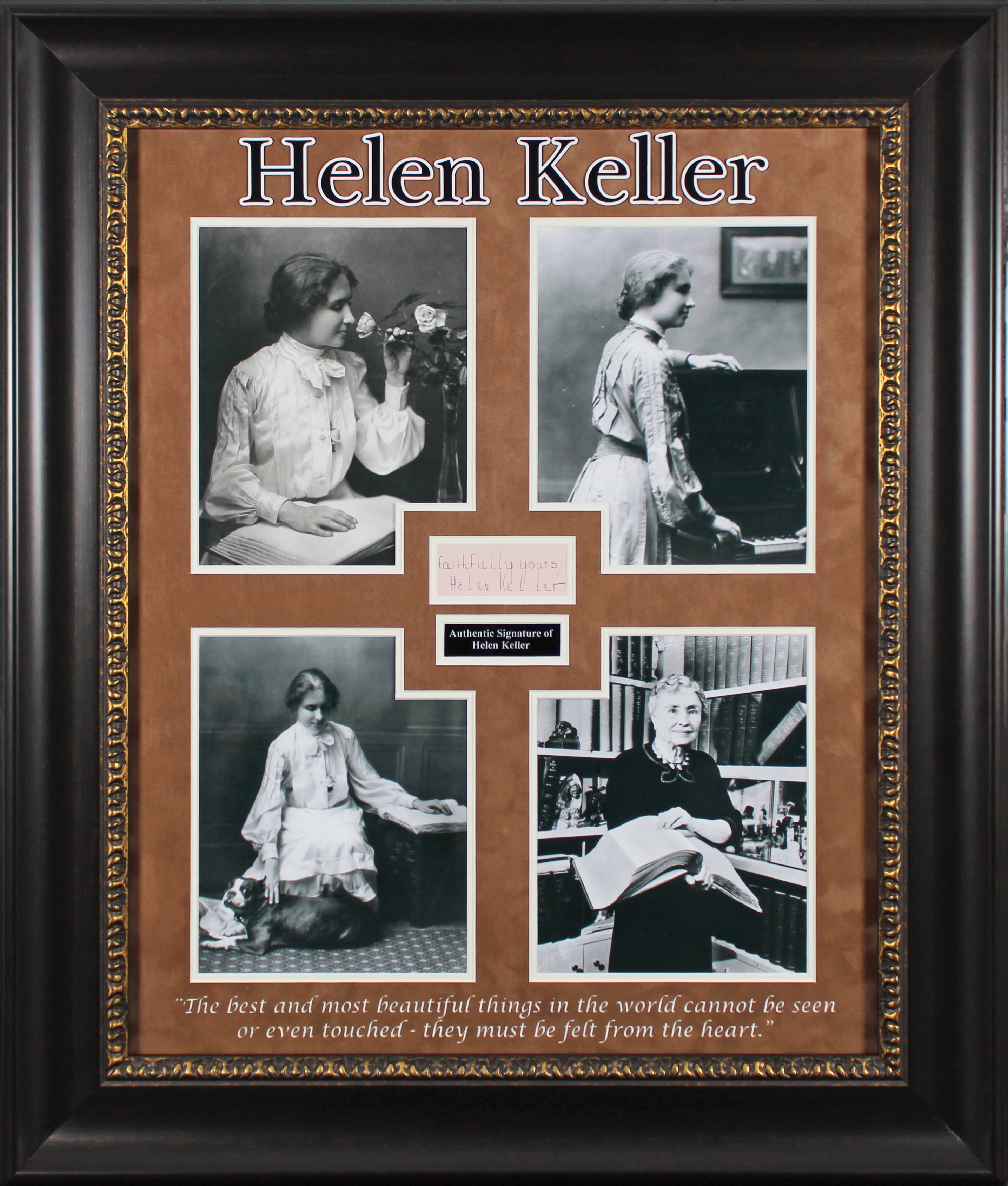 Helen Keller "Faithfully Yours" Signed & Framed 1.5x3.5 Cut BAS #AC26843