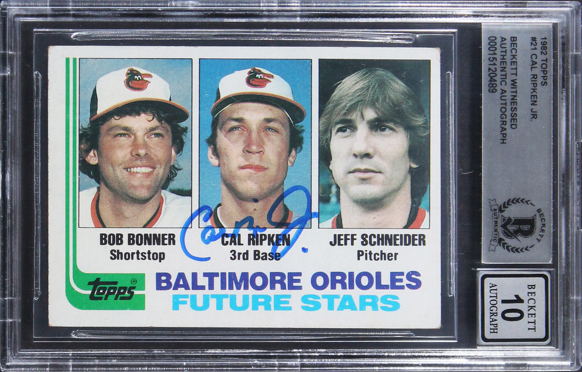 Orioles Cal Ripken Jr. Signed 1982 Topps #21 Rookie Card Auto 10! BAS Slabbed