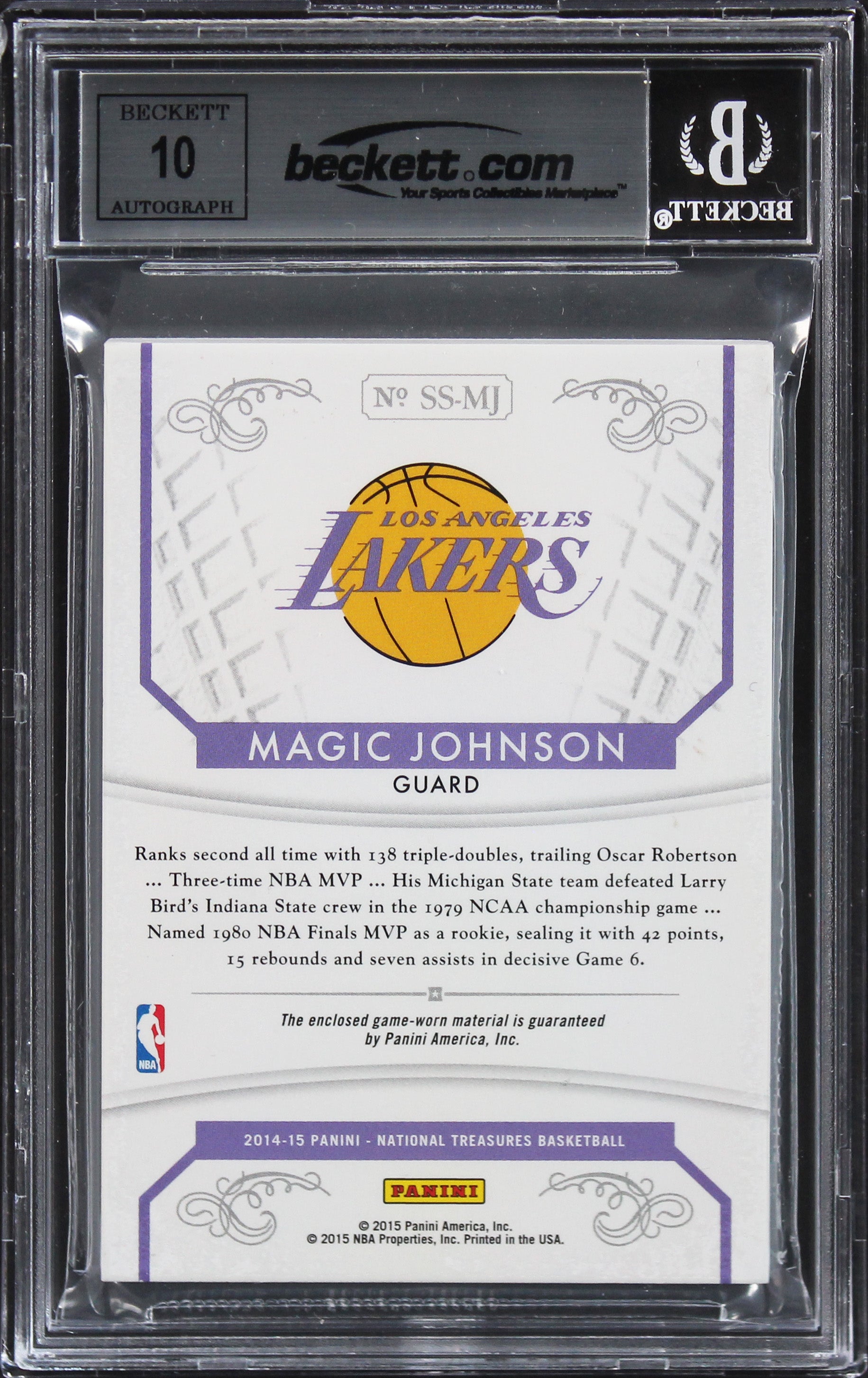 Magic Johnson Signed 2014 National Treasures Sneaker #SSMJ Card Auto 10 BAS Slab