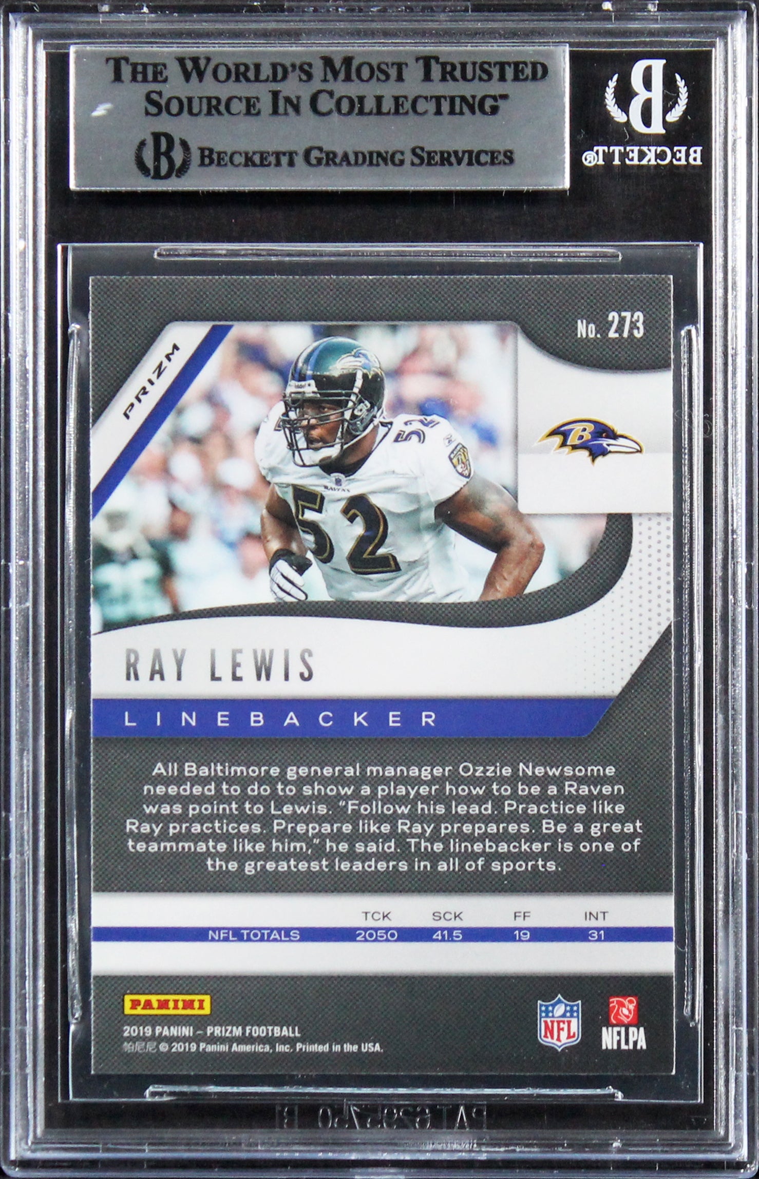 Ravens Ray Lewis Authentic Signed 2019 Panini Prizms #273 Card BAS Slabbed