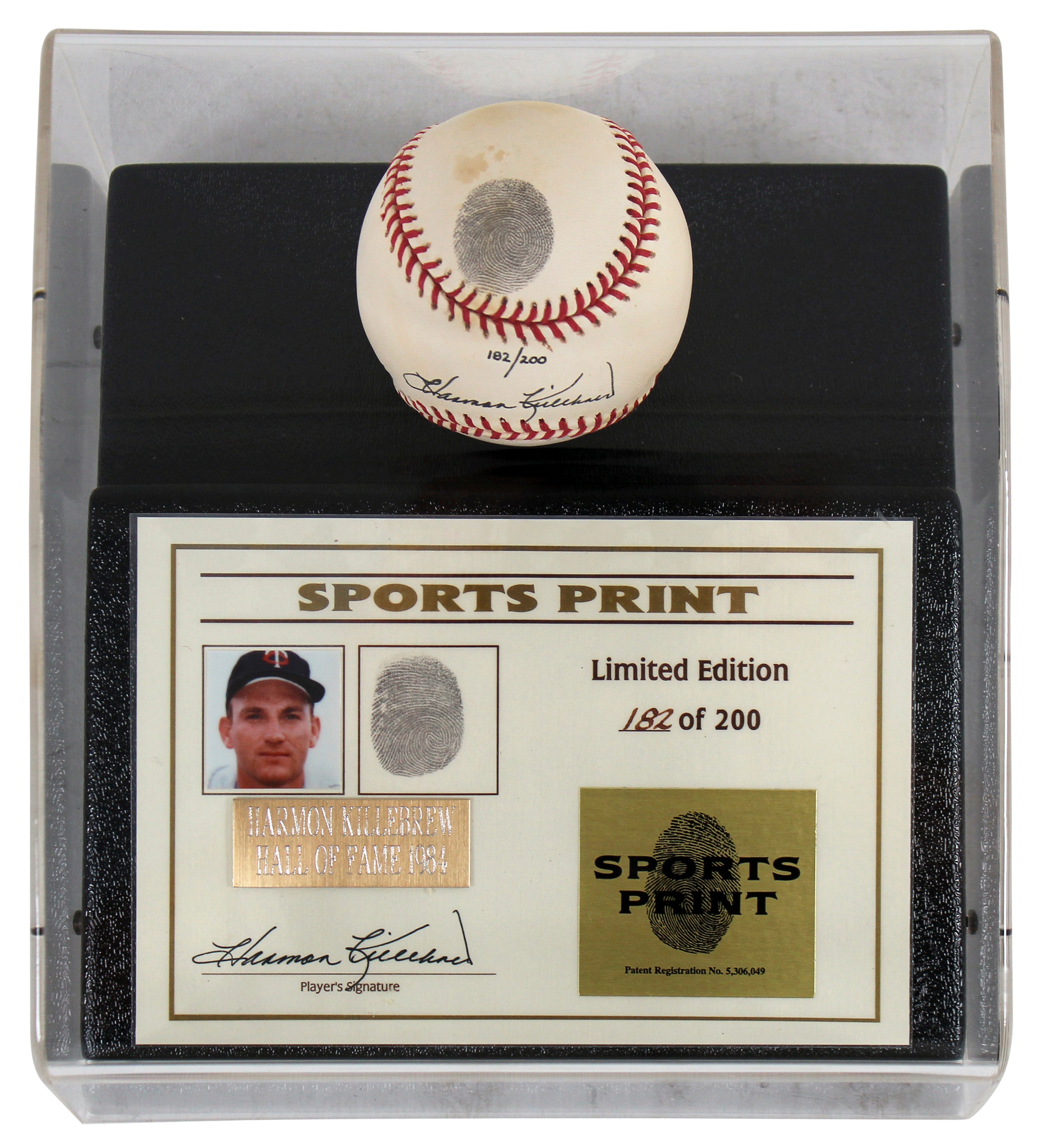 Twins Harmon Killebrew Signed Thumbprint Baseball LE #'d/200 w/ Display Case BAS