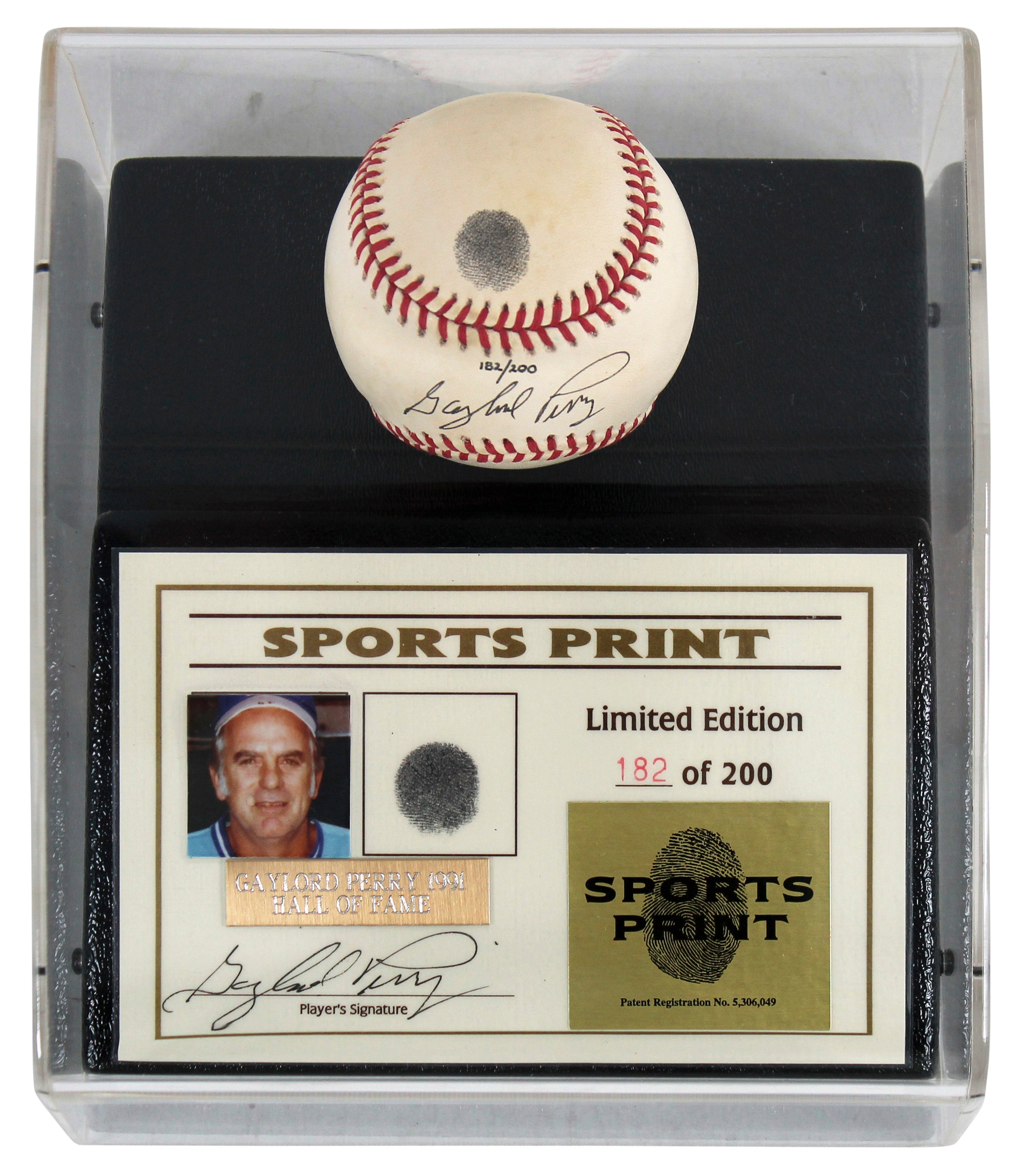 ** HOLIDAY DOORBUSTER ** Giants Gaylord Perry Signed Thumbprint Baseball LE #'d/200 w/ Display Case BAS