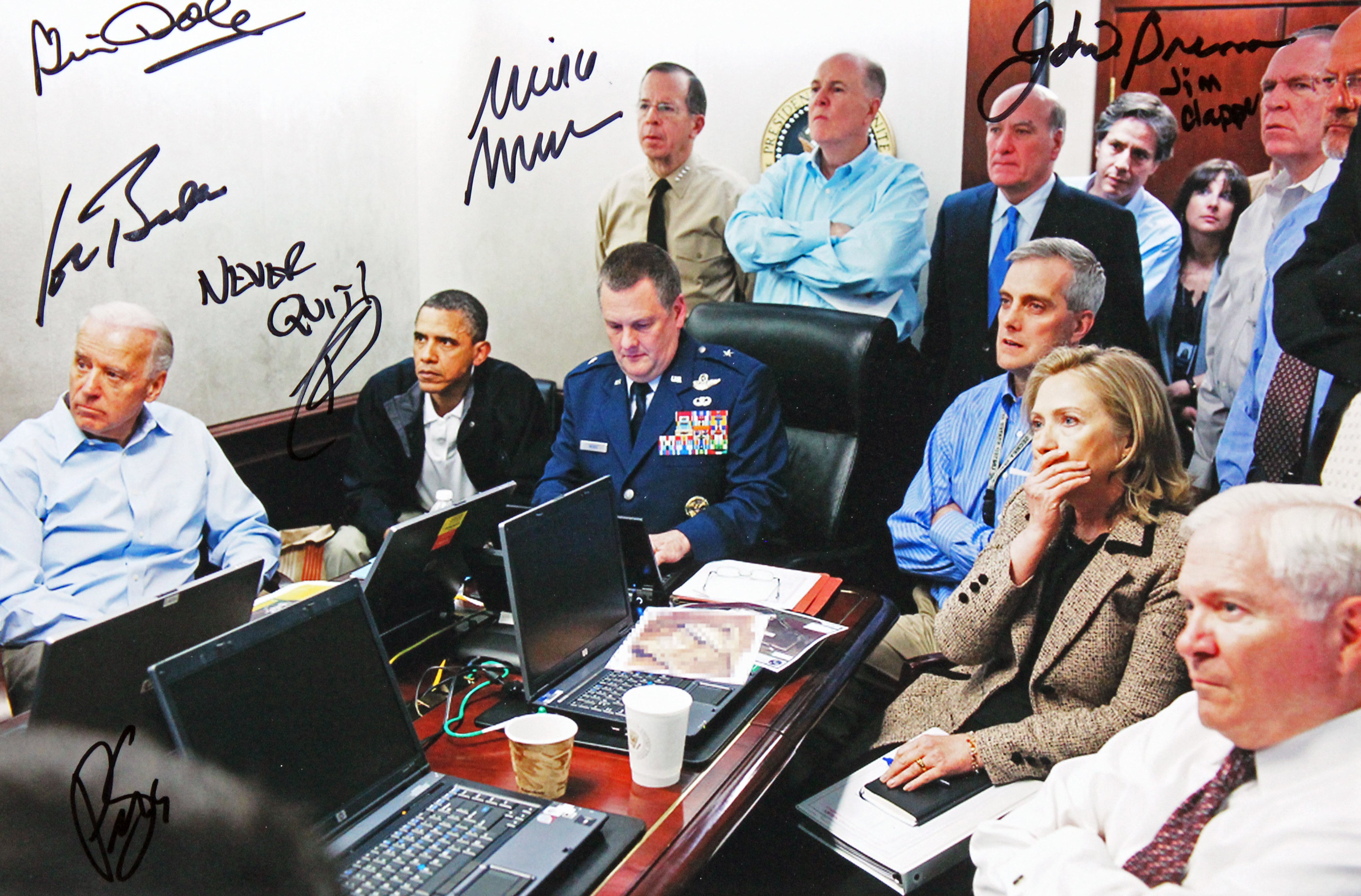 The Situation Room (9) Obama, Biden, Clinton, O'Neil Signed Framed Display BAS