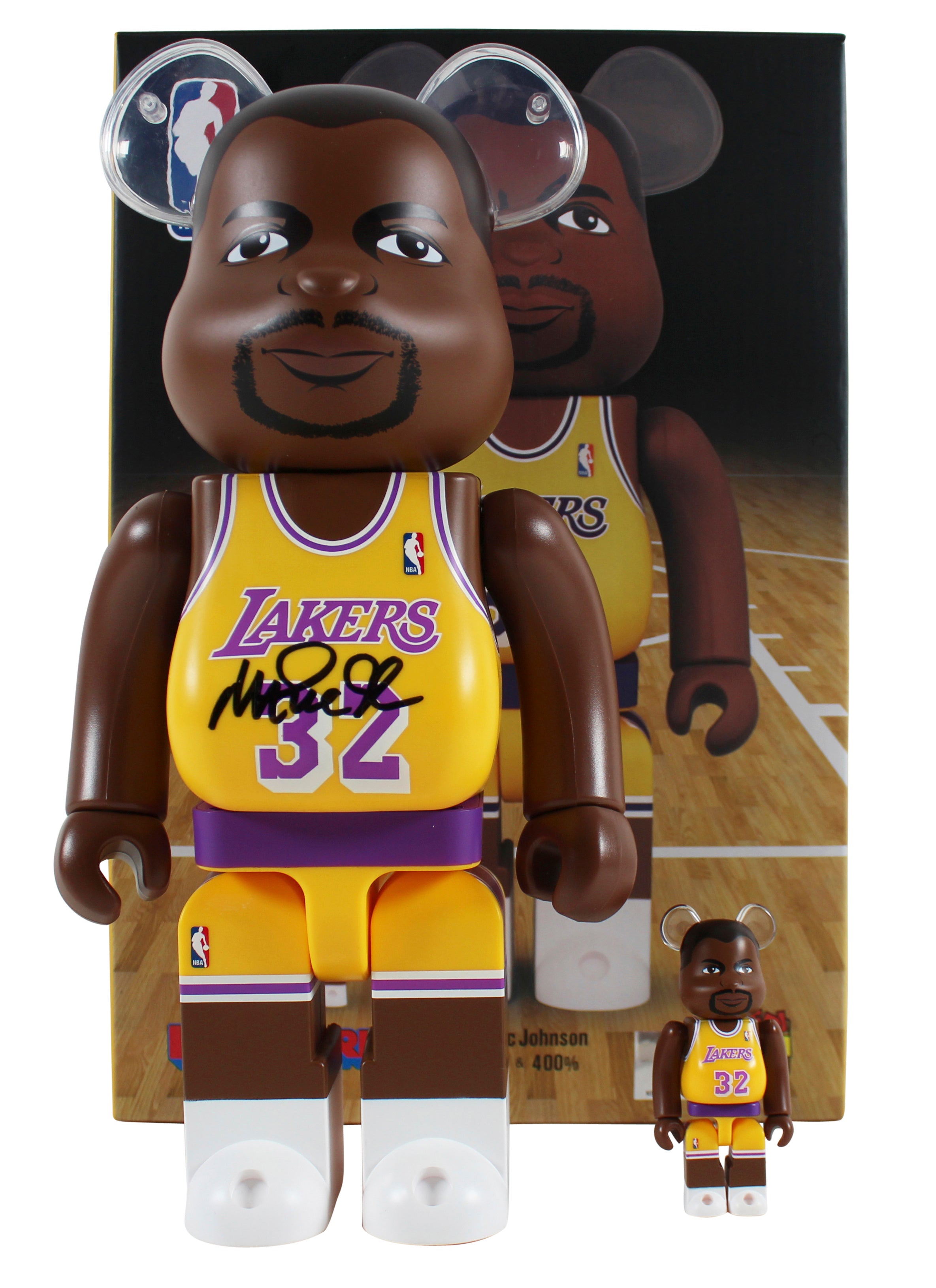 Lakers Magic Johnson Authentic Signed Bearbrick Be@rbrick Boxset 2pcs BAS Wit