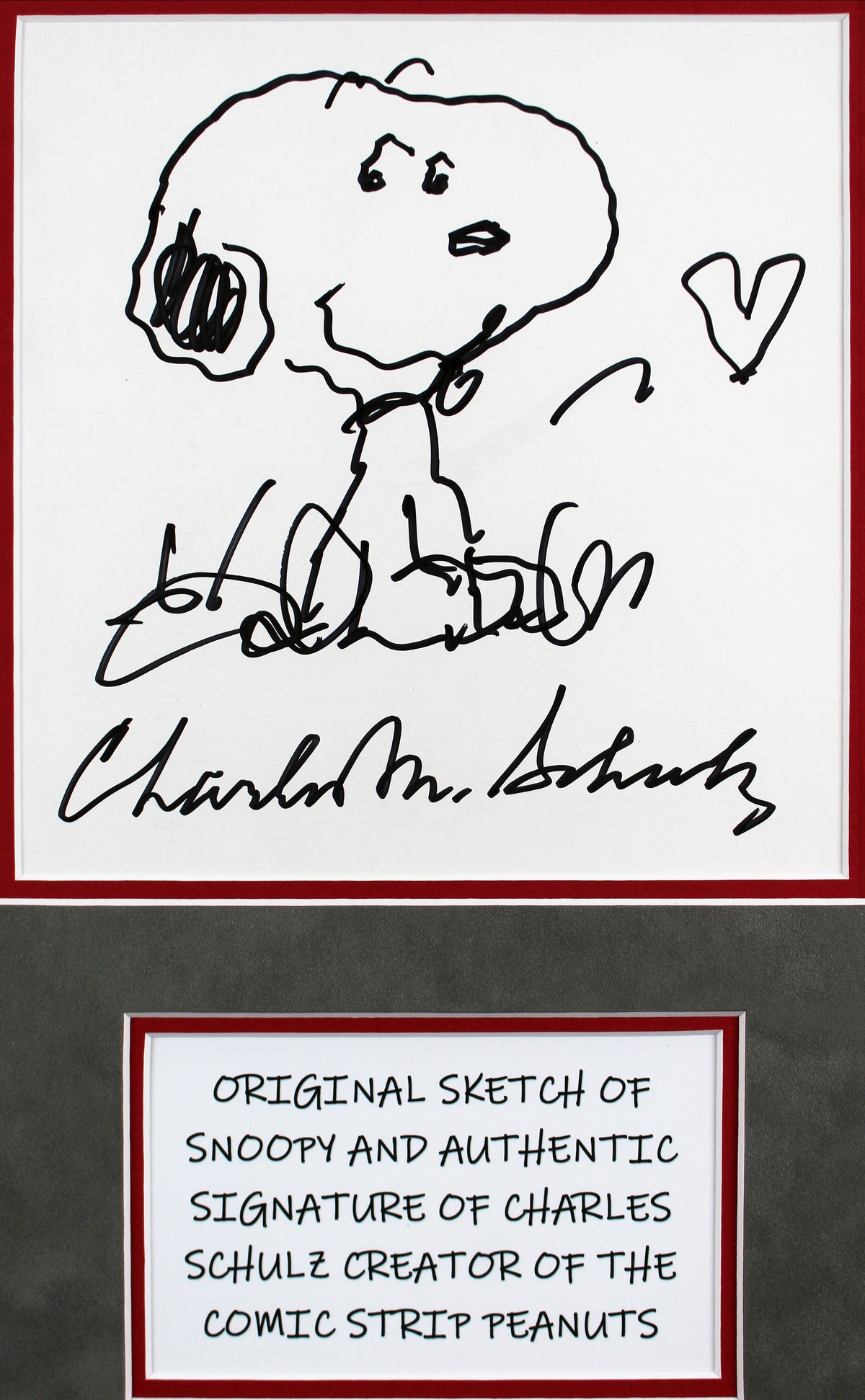 Charles Schulz Peanuts Signed & Framed Snoopy Sketch Auto Grade 10! BAS #AB76435