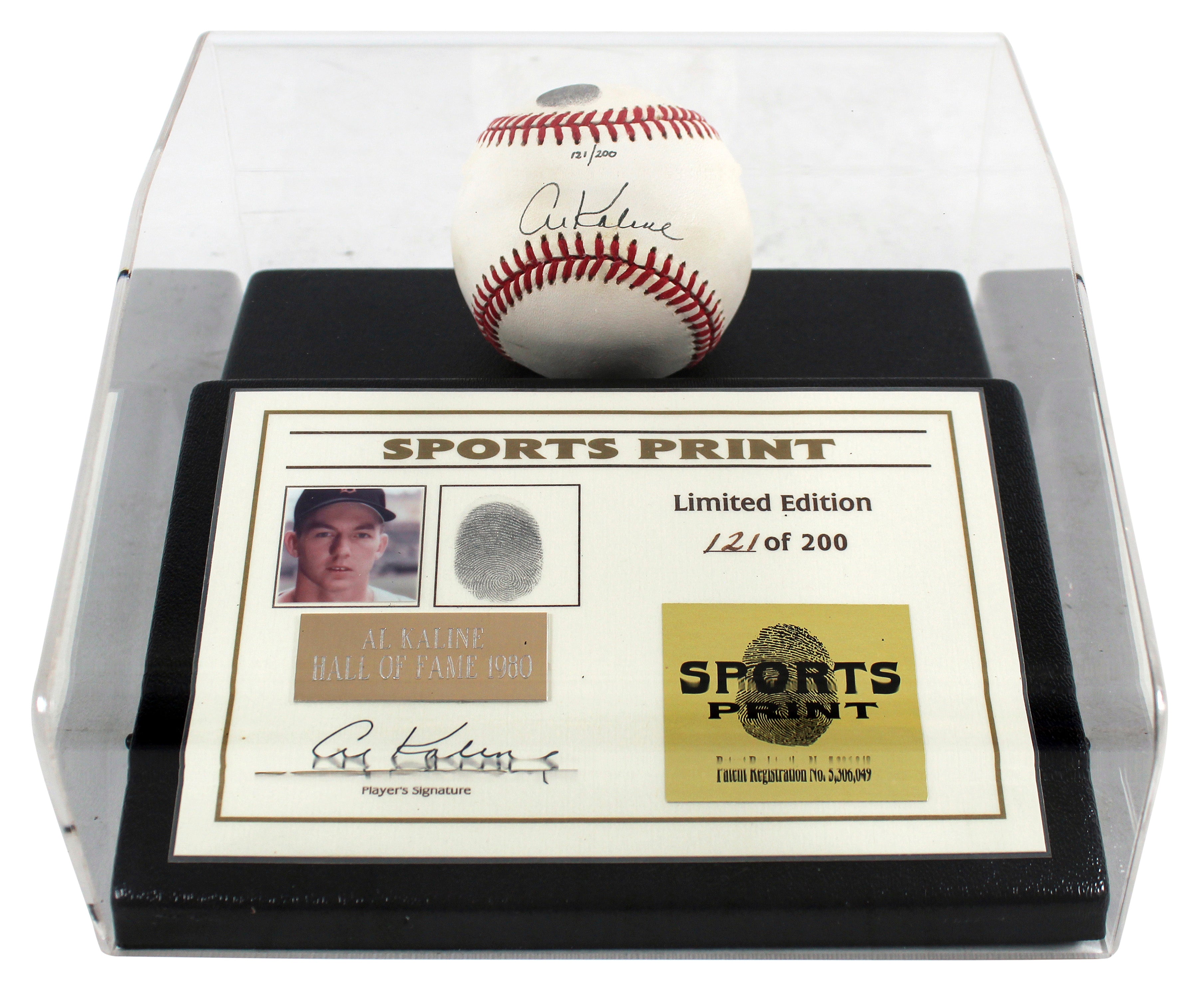 Tigers Al Kaline Signed Thumbprint Baseball LE #'d/200 w/ Display Case BAS