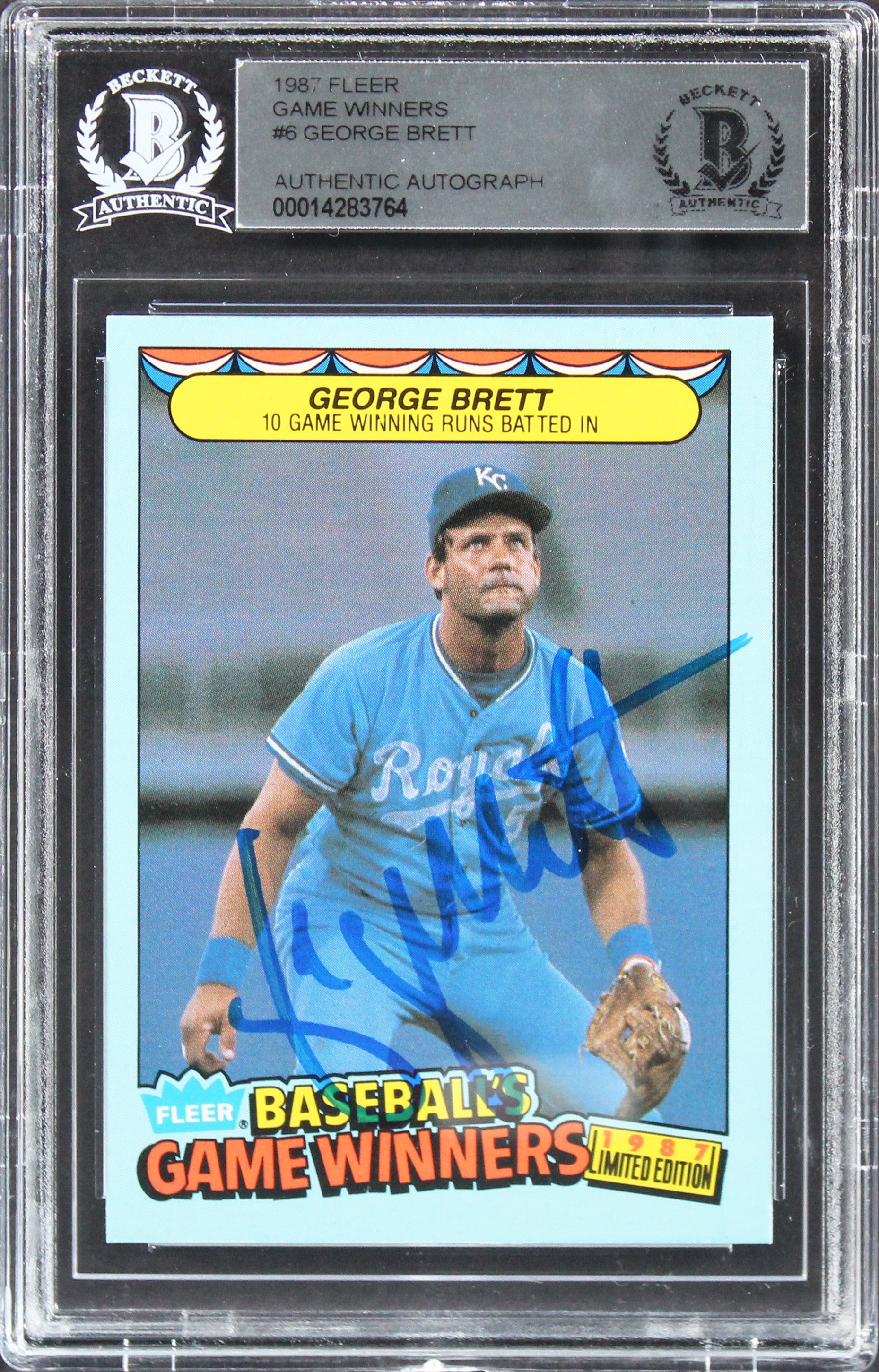 Royals George Brett Authentic Signed 1987 Fleer Game Winners #6 Card BAS Slabbed