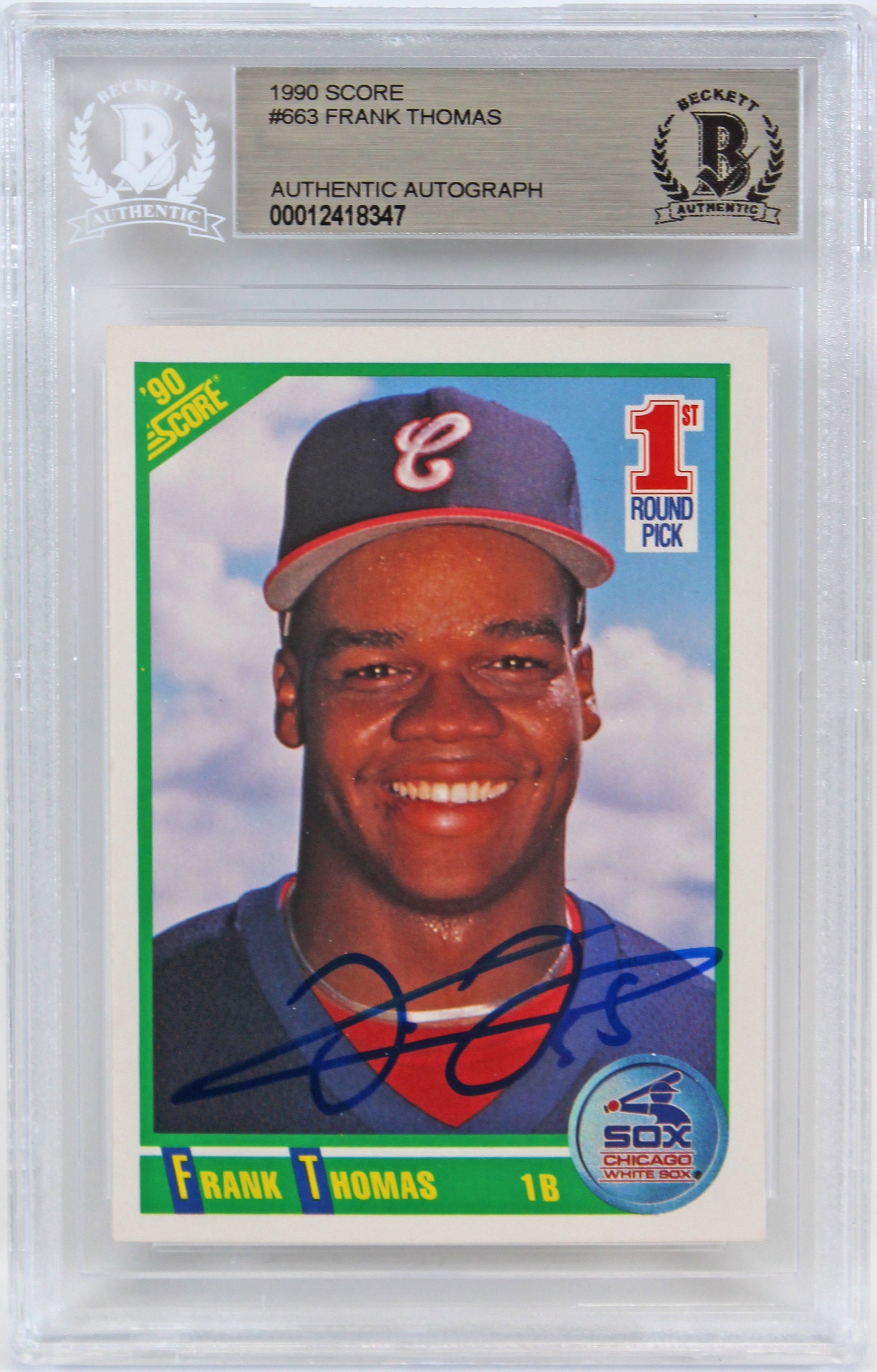 White Sox Frank Thomas Authentic Signed 1990 Score #663 Rookie Card BAS Slabbed