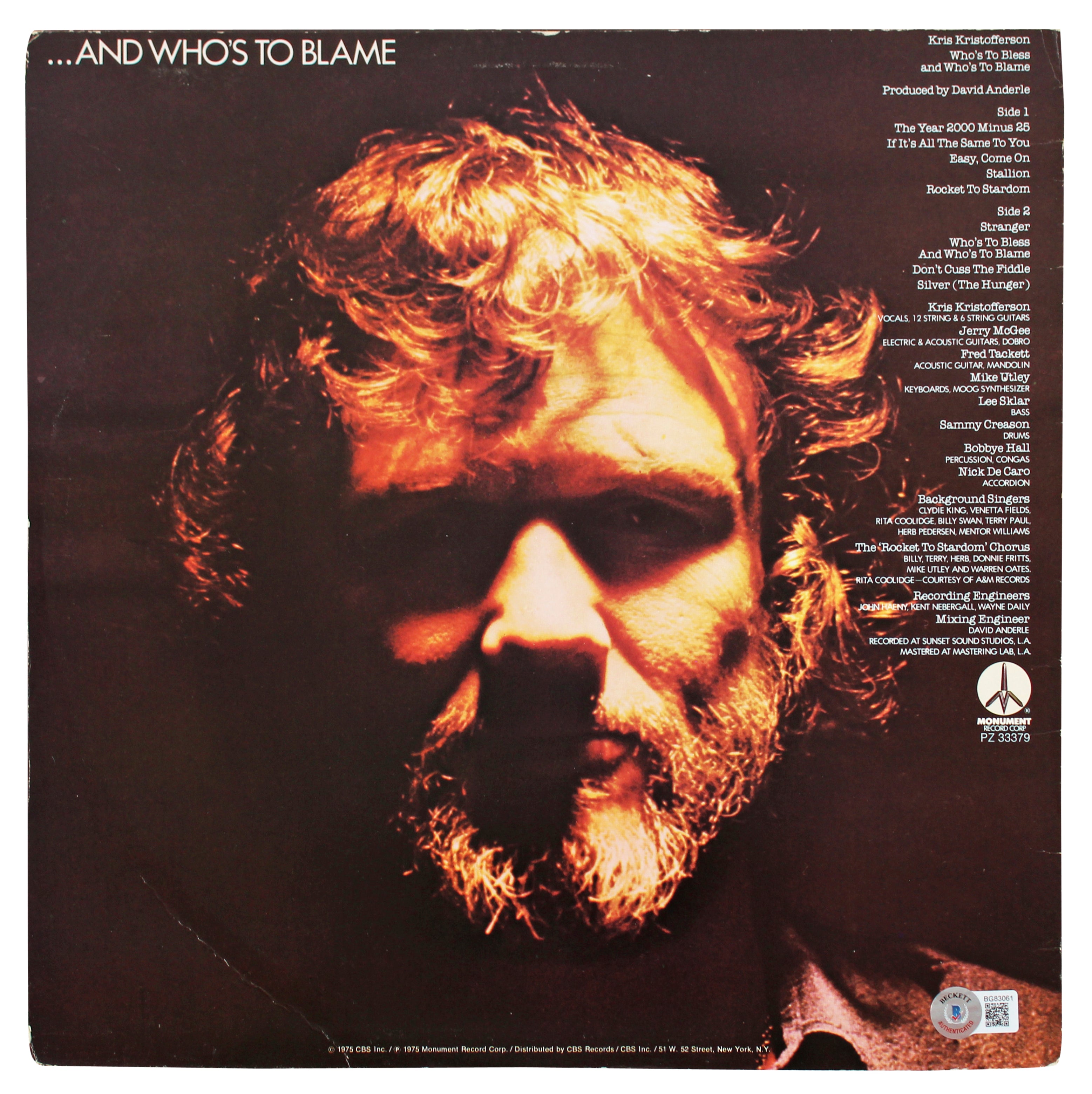 Kris Kristofferson Authentic Signed Who's To Bless Album Cover BAS #BG83061