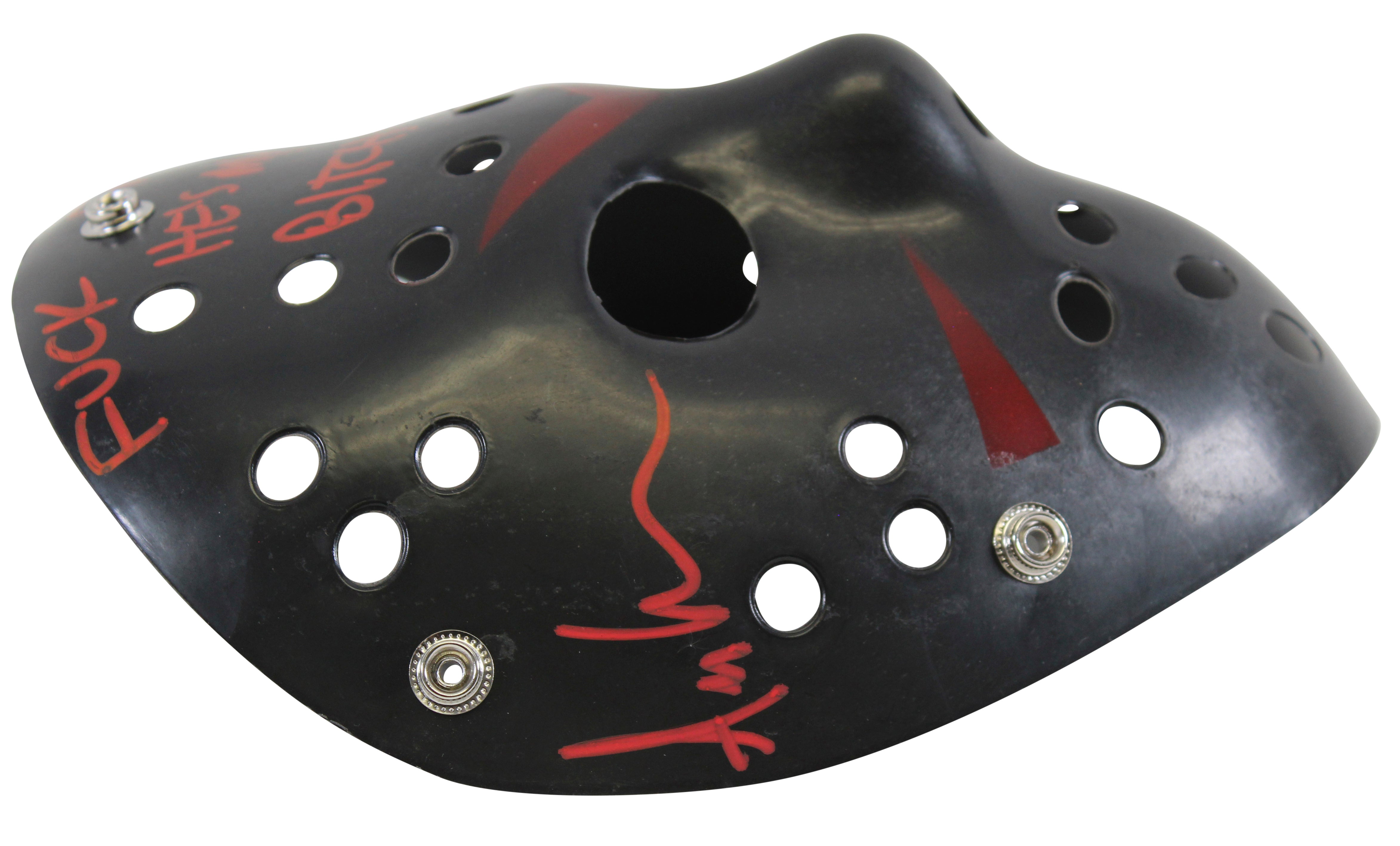 Ari Lehman Friday The 13th "F*** Freddy!" Signed Black Jason Mask BAS Witnessed