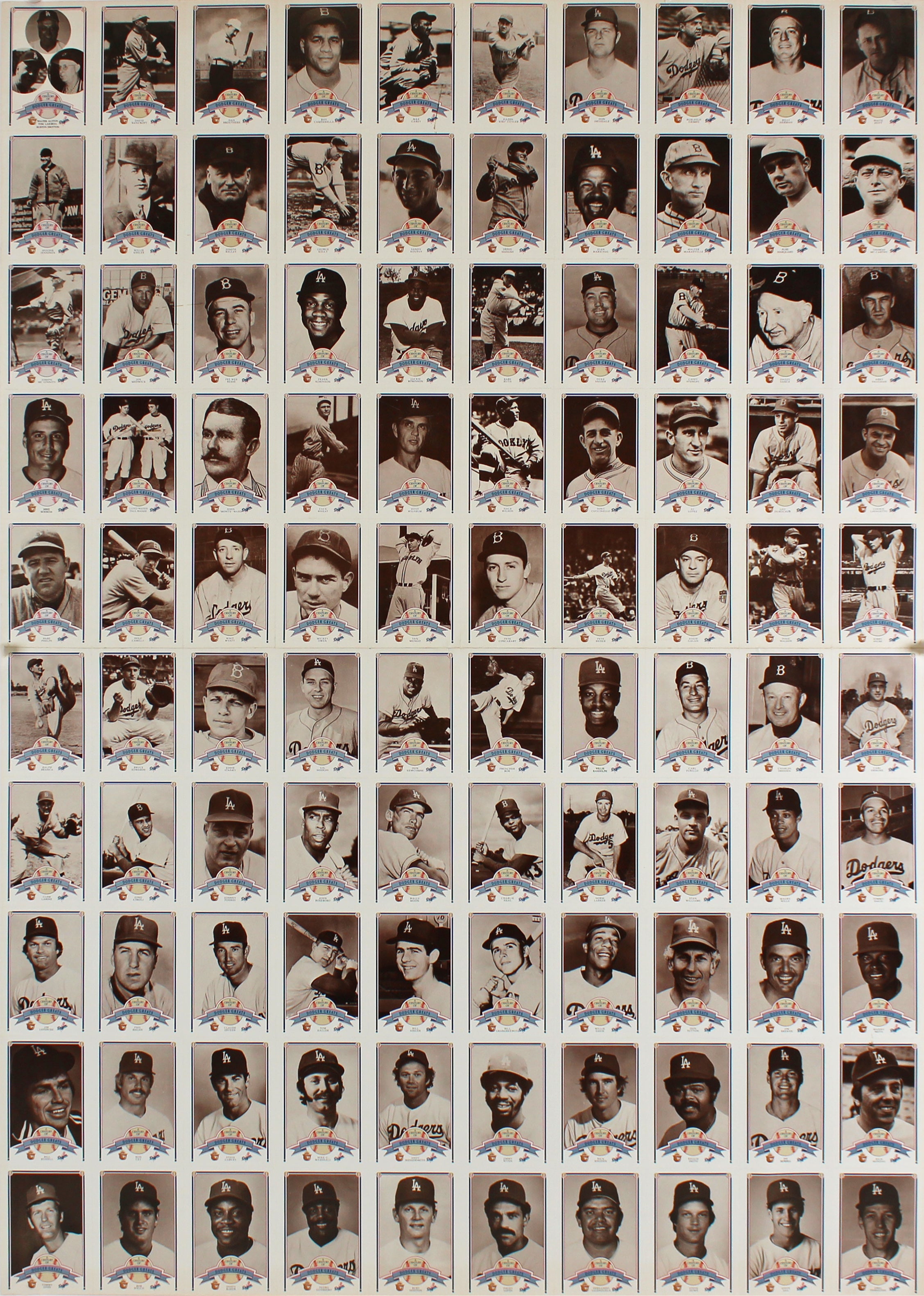 Dodgers 25x35 Dodgers Greats Uncut Smokey the Bear Trading Card Sheet Unsigned 2