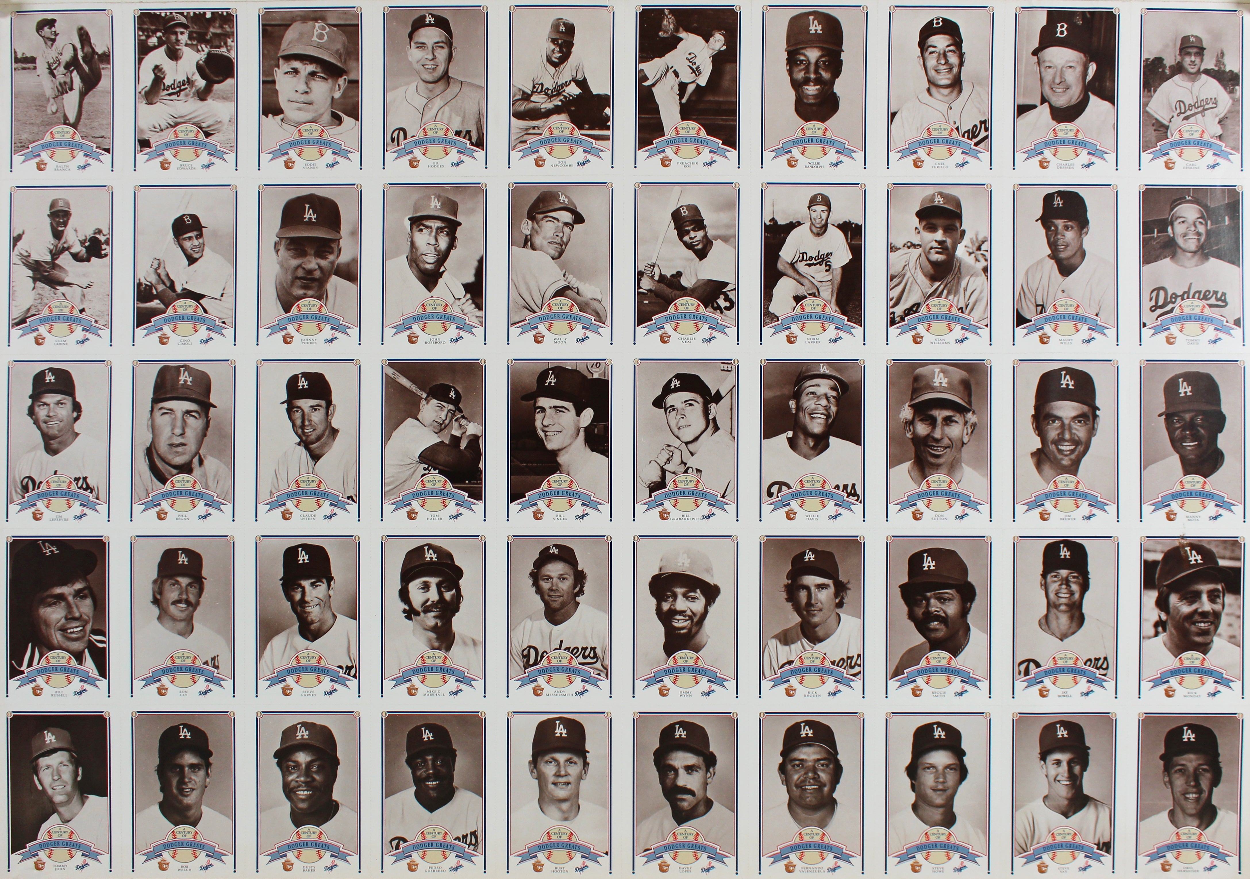 Dodgers 25x35 Dodgers Greats Uncut Smokey the Bear Trading Card Sheet Unsigned 2