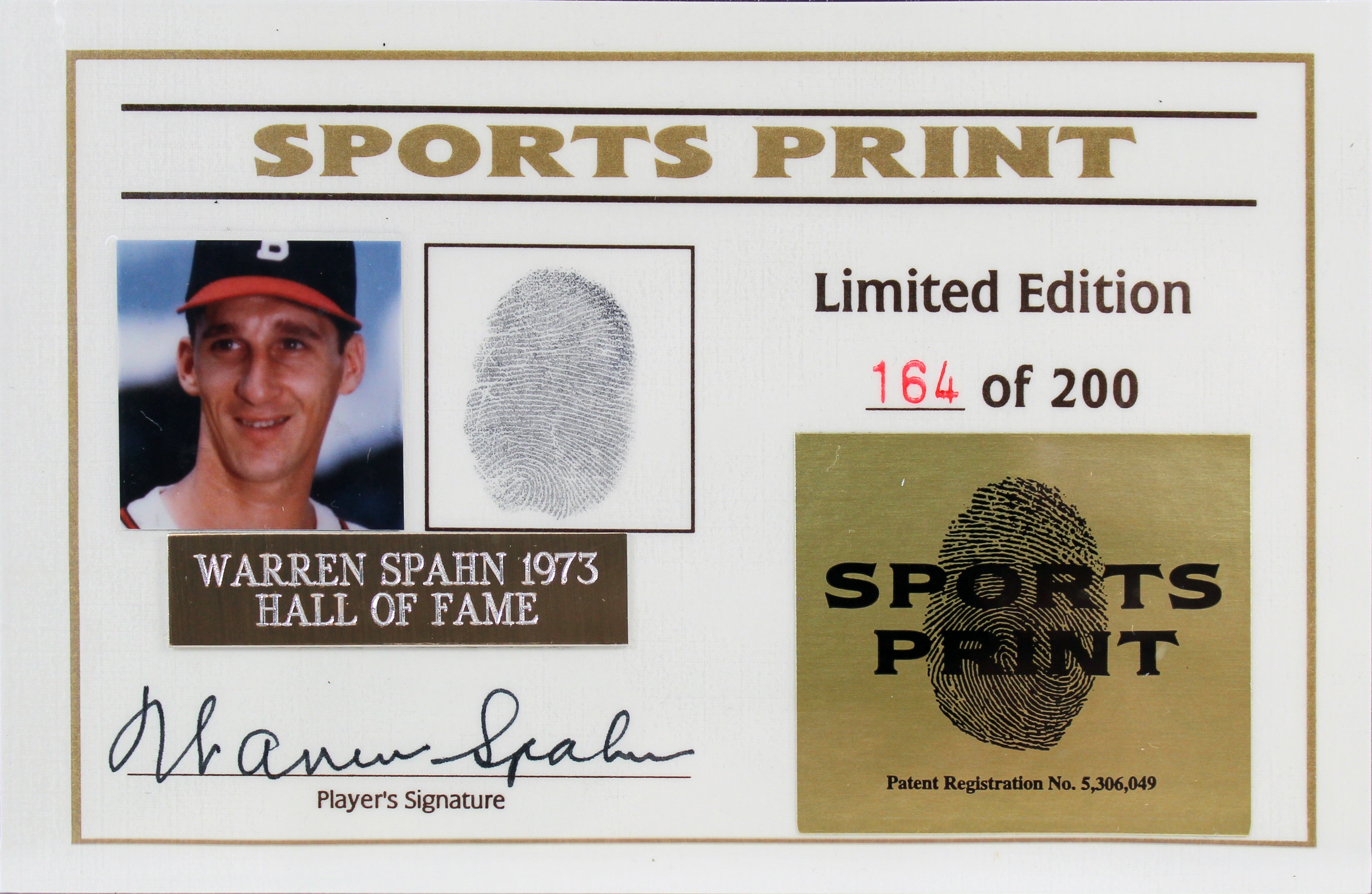 ** HOLIDAY DOORBUSTER ** Braves Warren Spahn Signed Thumbprint Baseball LE #'d/200 w/ Display Case BAS