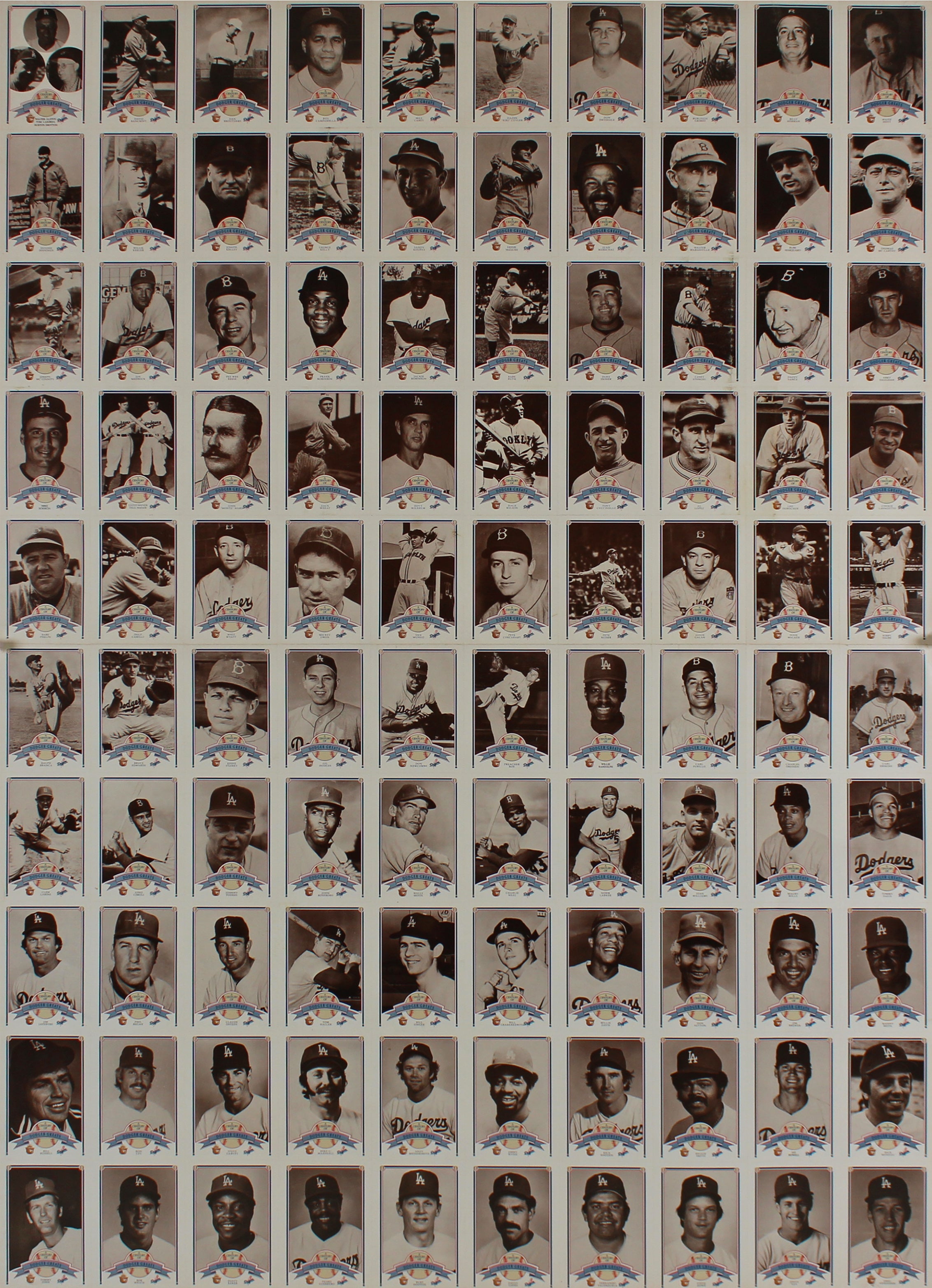 Dodgers 25x35 Dodgers Greats Uncut Smokey the Bear Trading Card Sheet Unsigned 3