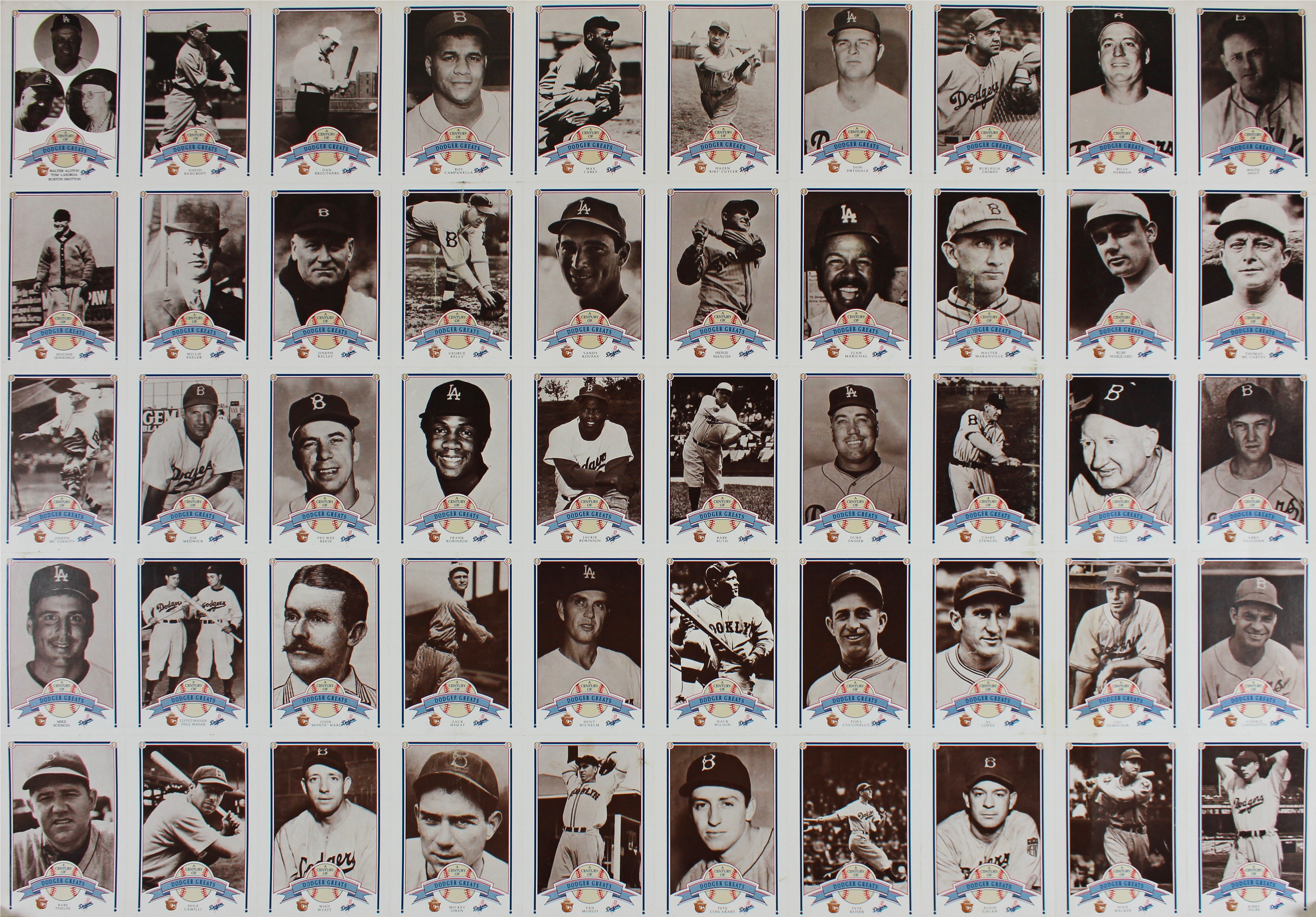 Dodgers 25x35 Dodgers Greats Uncut Smokey the Bear Trading Card Sheet Unsigned 3