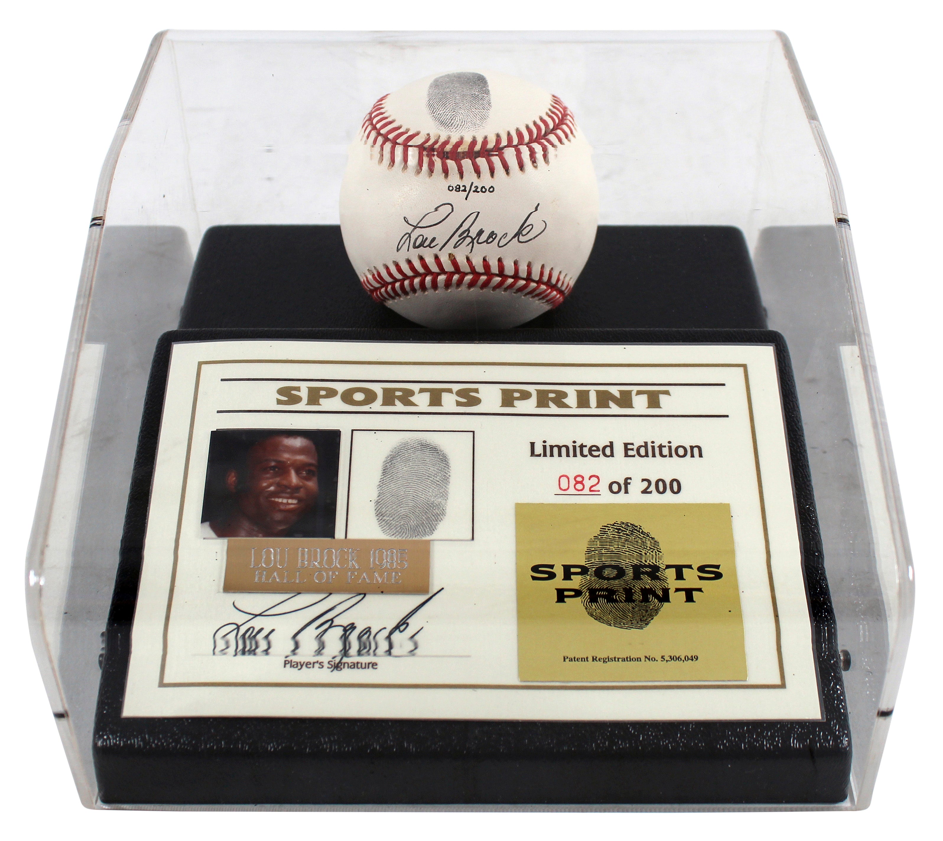 ** HOLIDAY DOORBUSTER ** Cardinals Lou Brock Signed Thumbprint Baseball LE #'d/200 w/ Display Case BAS