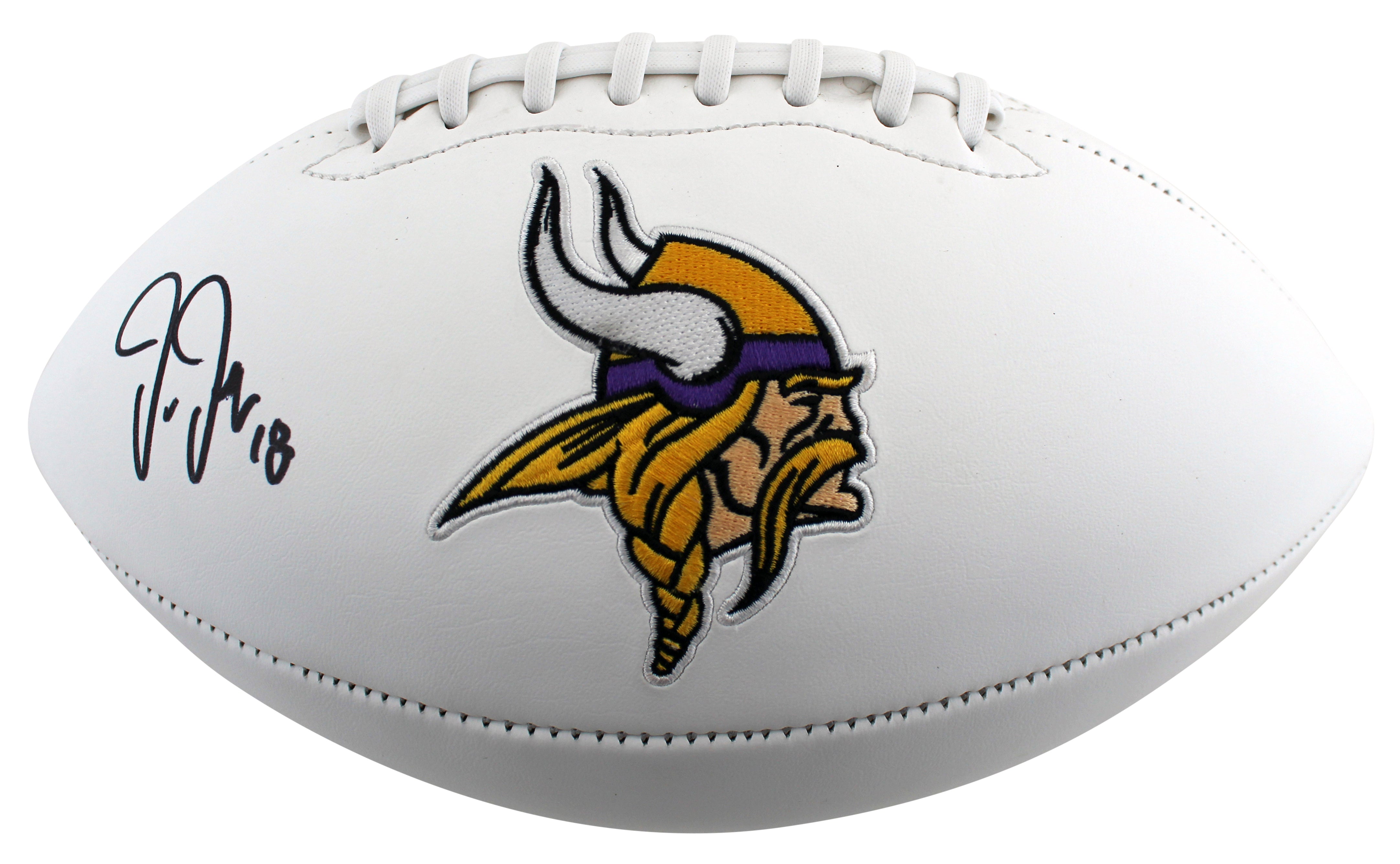 Vikings Justin Jefferson Authentic Signed White Panel Logo Football BAS Witness